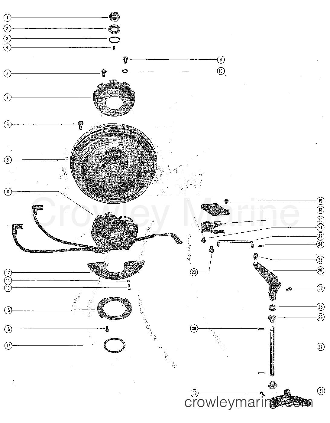 FLYWHEEL ASSEMBLY AND THROTTLE CONTROL LINKAGE Serial Range Outboard