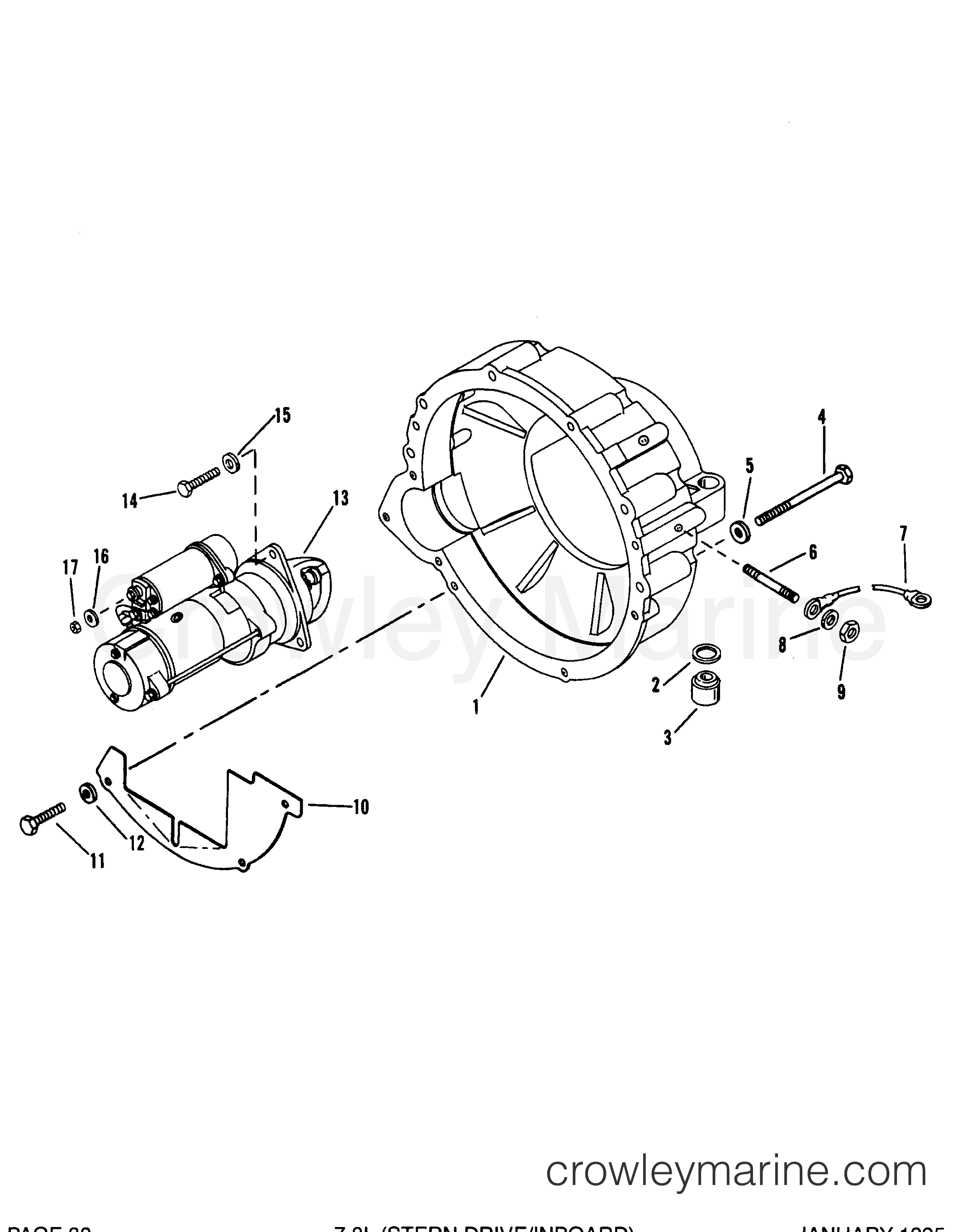 FLYWHEEL HOUSING AND STARTER MOTOR (STERN DRIVE) 1994 Stern Drive 7