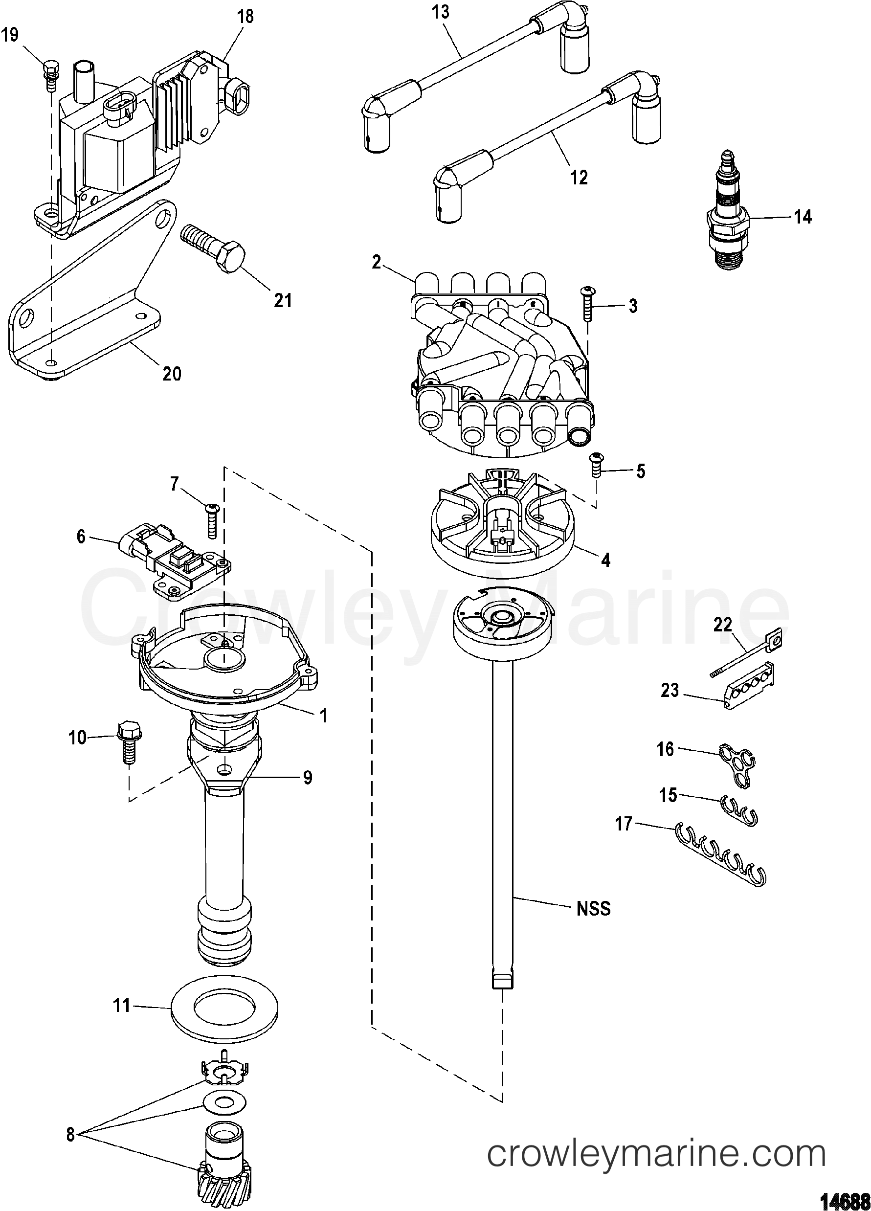 1998 Inboard Engine 350 MAG [MPI] - 33500003S - DISTRIBUTOR AND IGNITION COMPONENTS