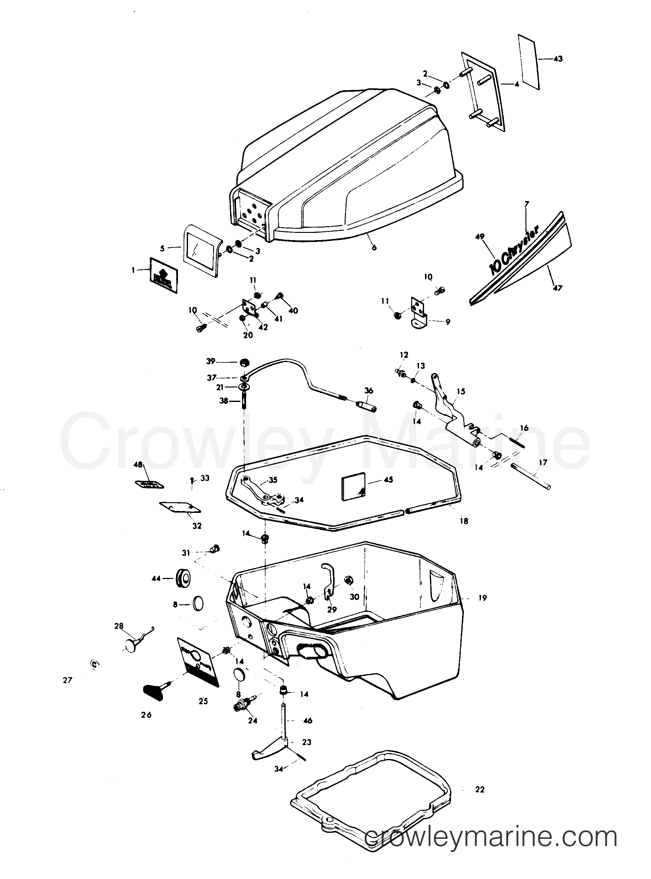 1978 Outboard 10 - H0102H78E - ENGINE COVER AND SUPPORT PLATE (ALTERNATOR MODELS)