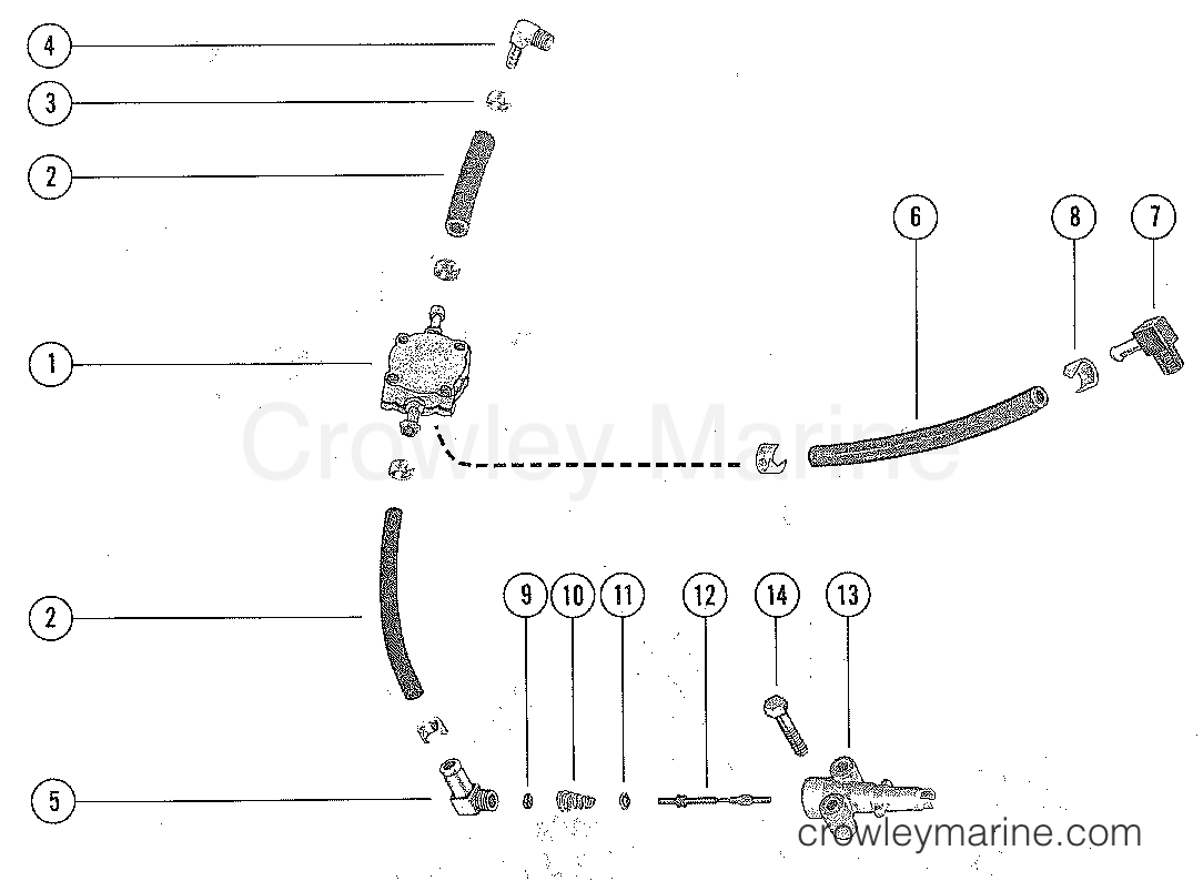 FUEL PUMP AND FUEL LINE ASSEMBLY (SERIAL GROUP 15) 1975 Outboard 4.5 [L] 1045225 Crowley Marine