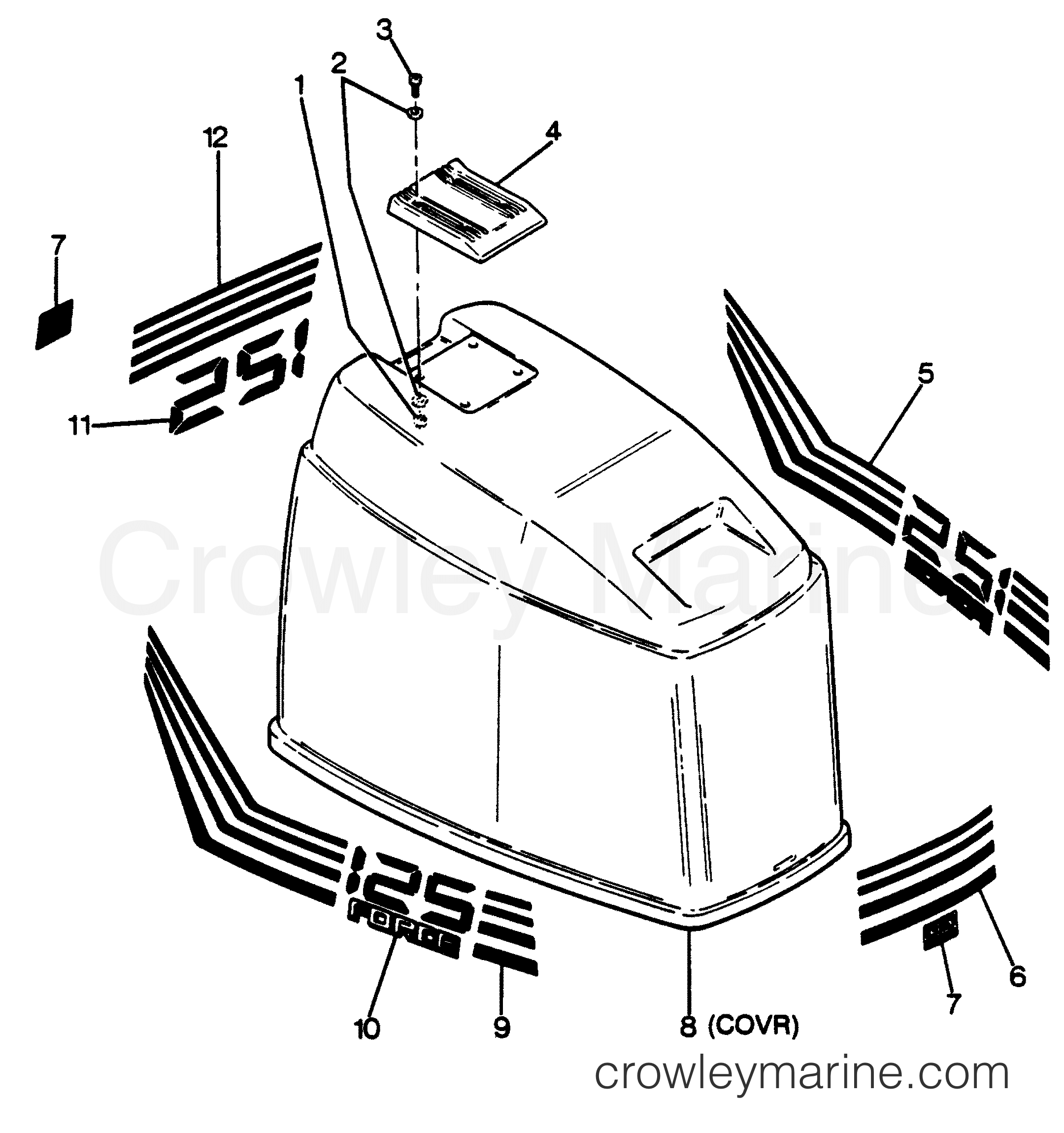 1988 Outboard 125 - 1253X8A [Force] - ENGINE COVER FORCE MODELS