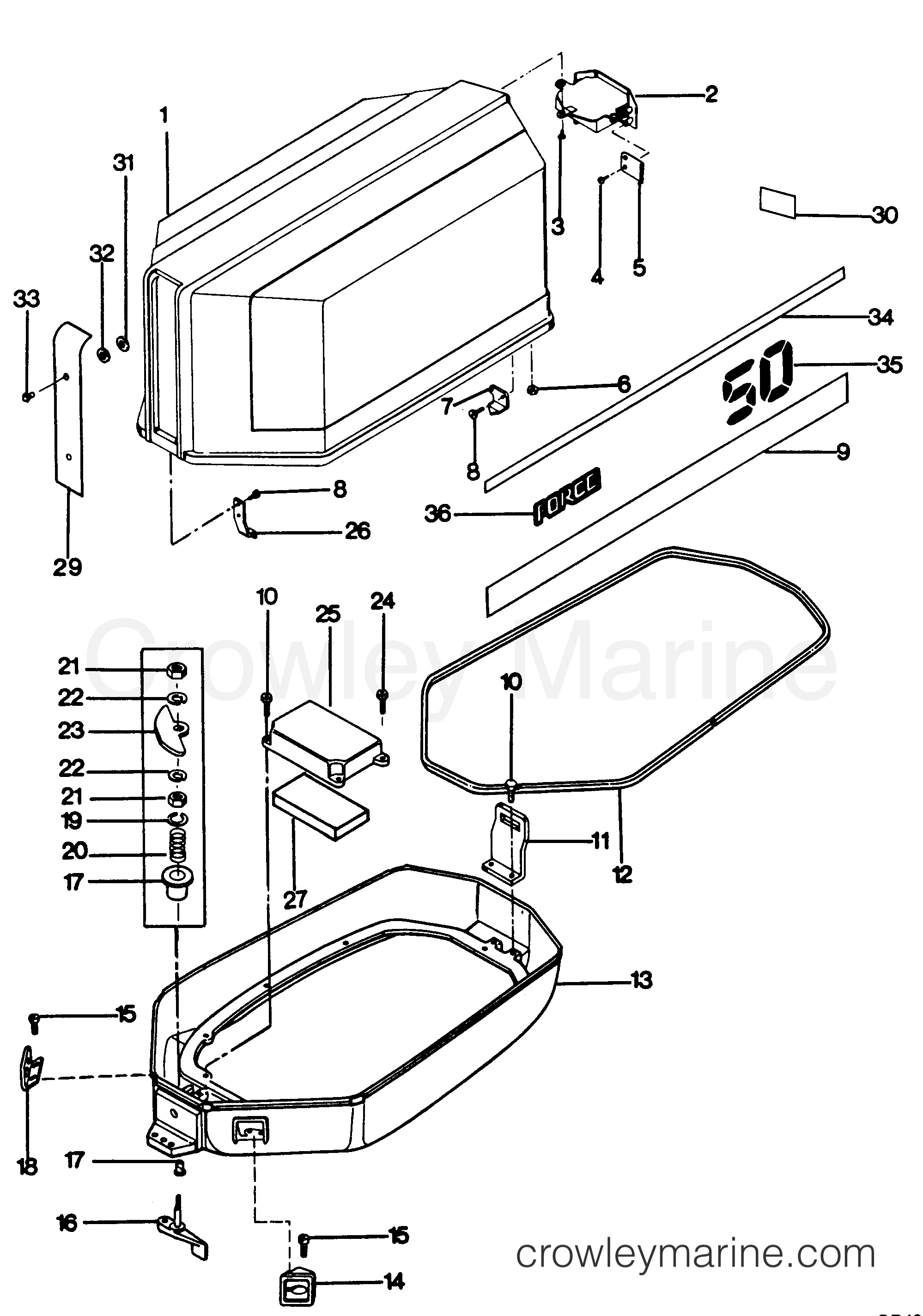 1987 Outboard 50 - 507F7A [Force] - ENGINE COVER AND SUPPORT PLATE
