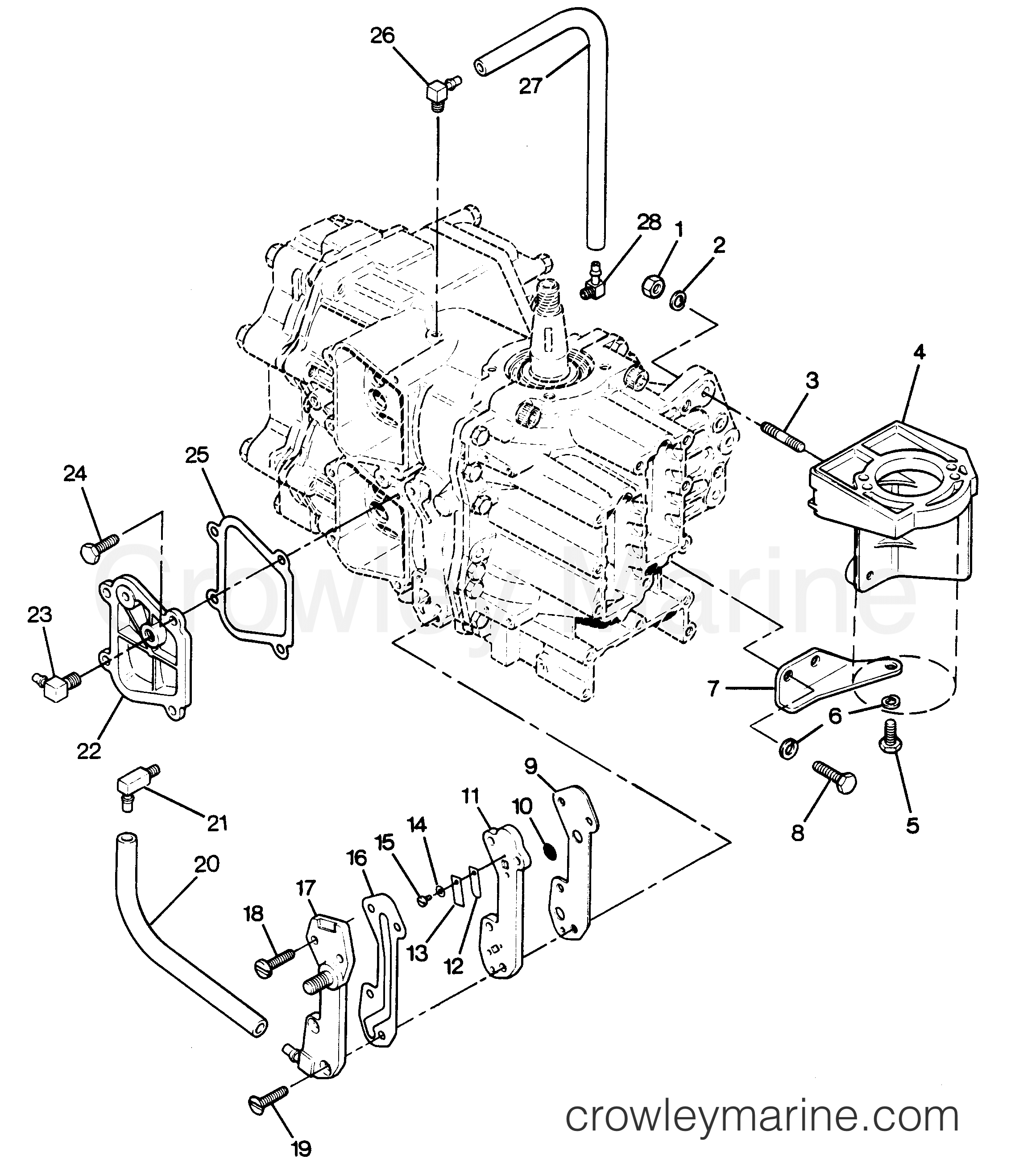 1988 Outboard 50 - 507Y8A [Force] - RECIRCULATION SYSTEM AND STARTER BRACKETS