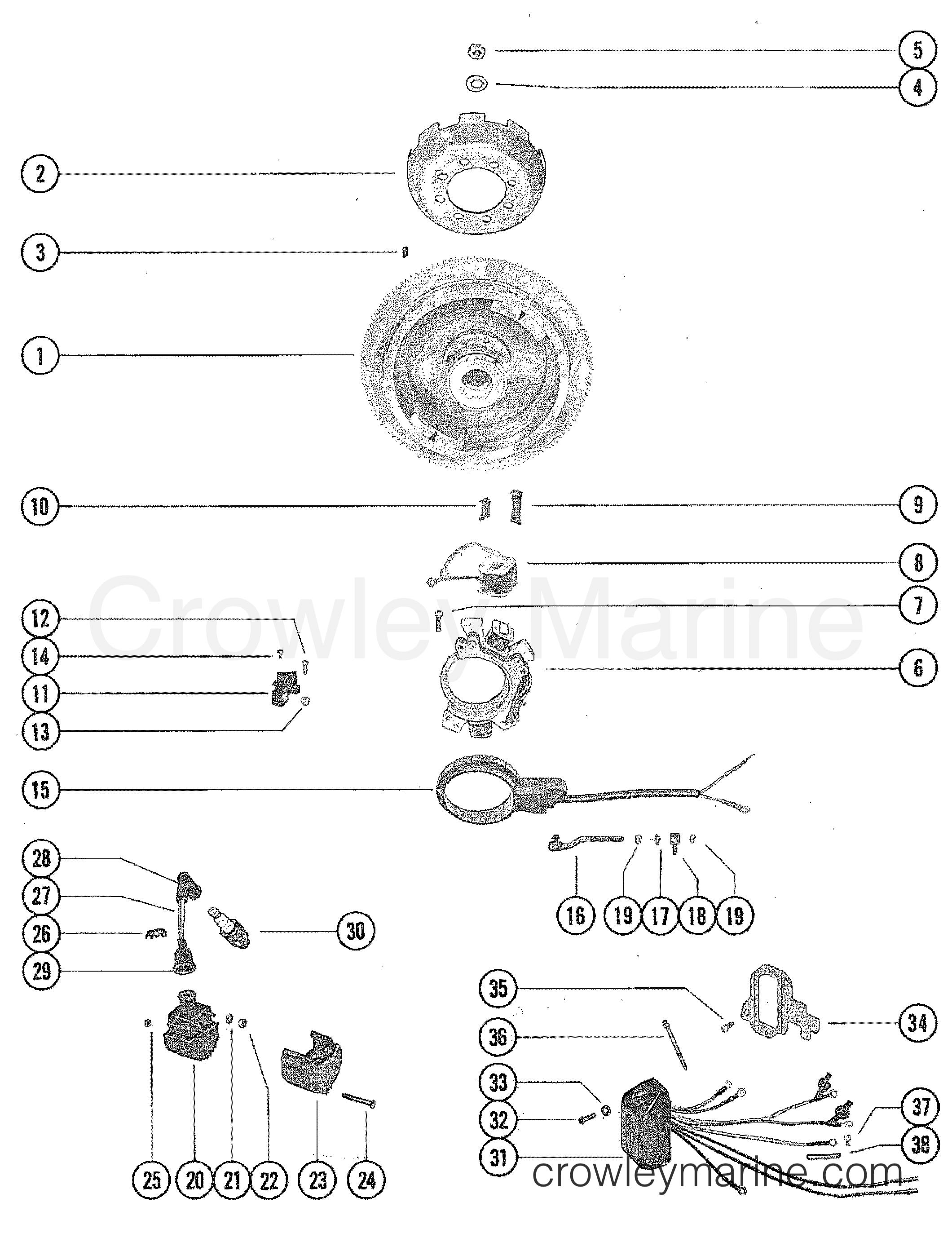 FLYWHEEL, IGNITION COIL, STATOR AND SWITCH BOX(GROUP NO. 15) 1975