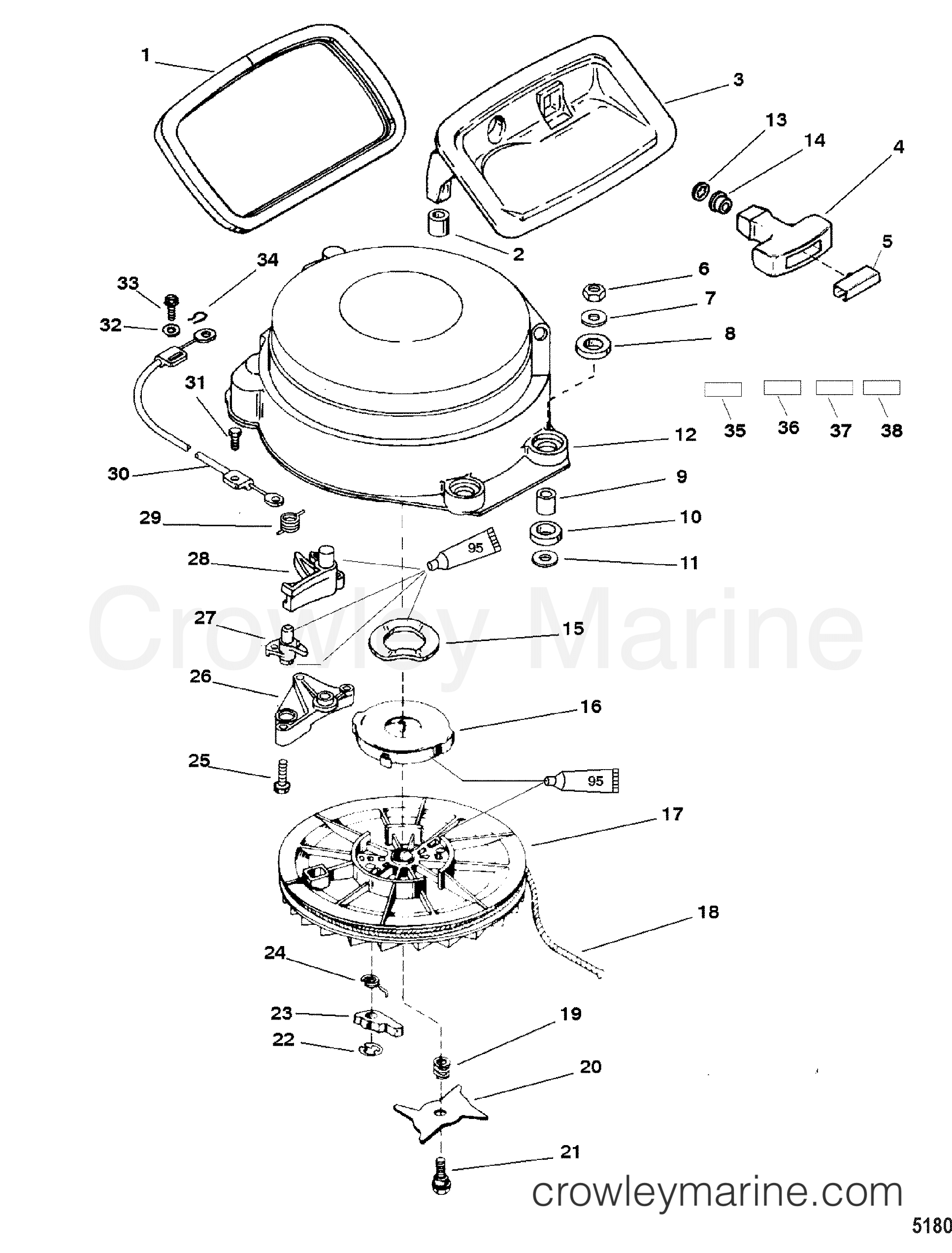 1998 Outboard 40 [EO] - 7041302GB - MANUAL START COMPONENTS