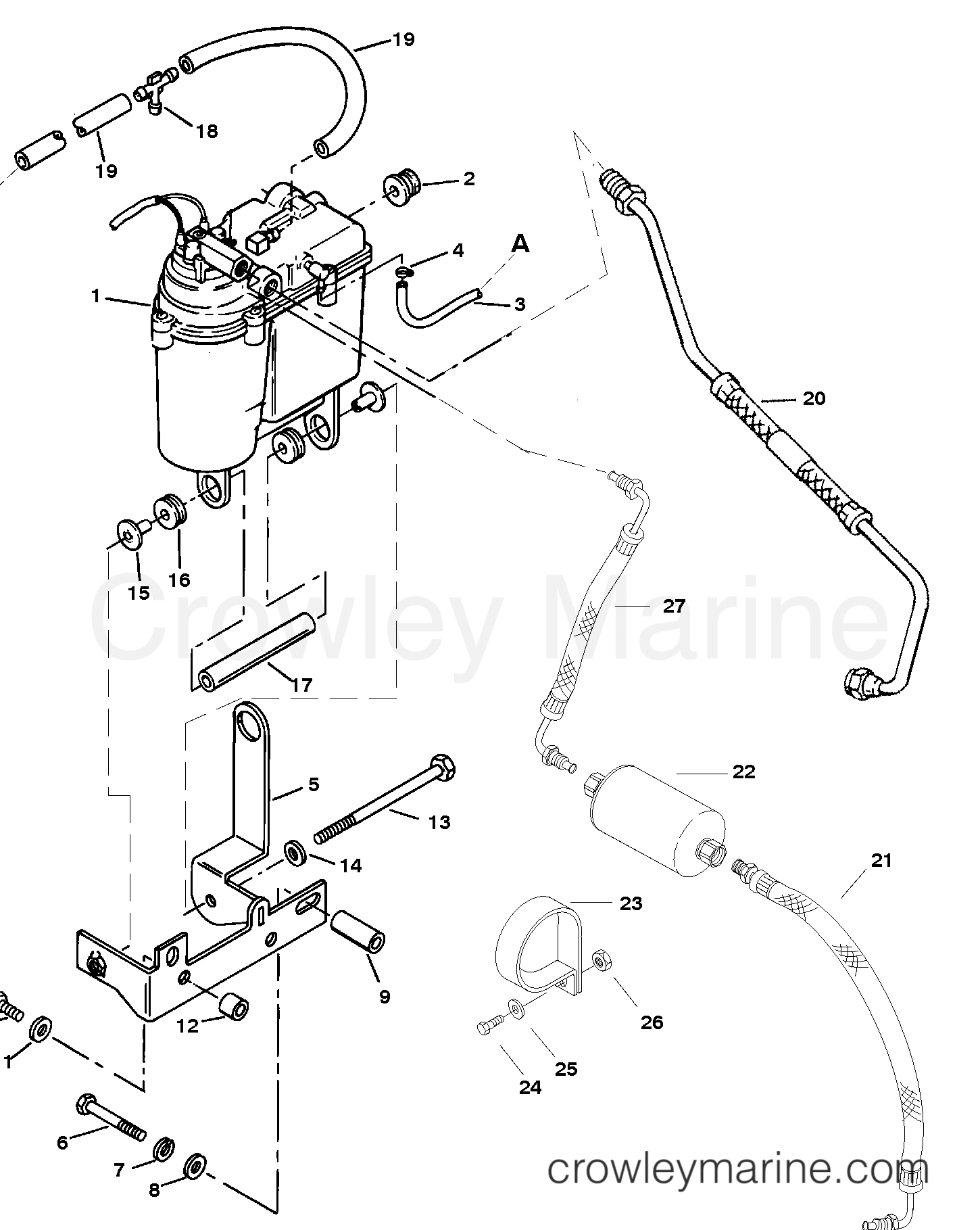 VAPOR SEPARATOR TANK AND FUEL LINES - 1995 Inboard Engine 350 MAG
