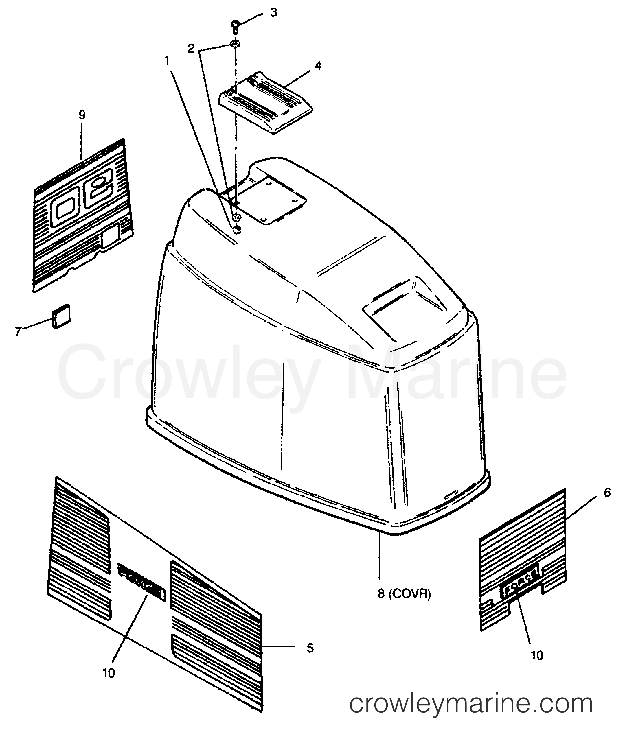 1991 Outboard 90 - 903E91D [Force] - ENGINE COVER MAXUM MODELS