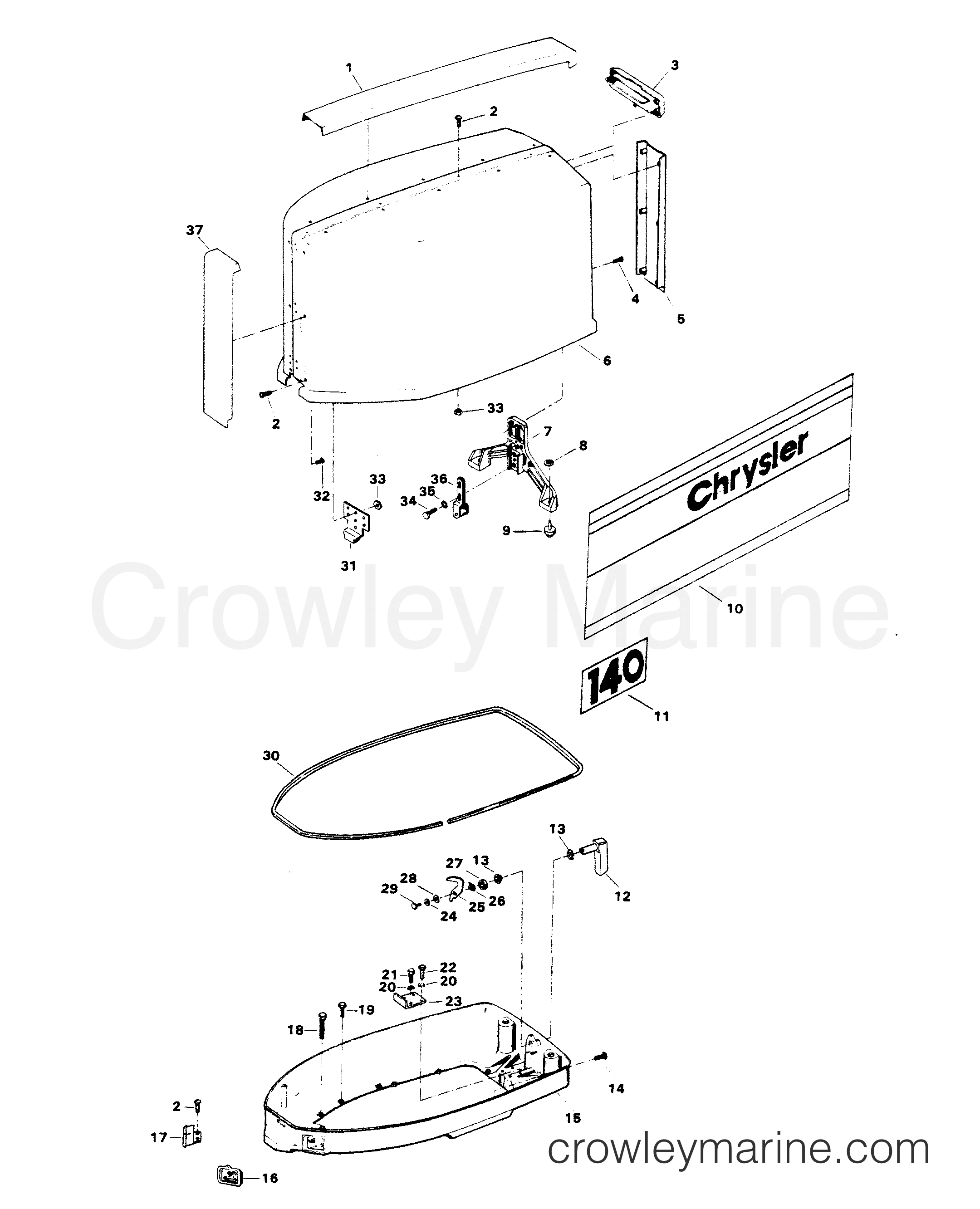 1982 Outboard 140 - 1408B2D - ENGINE COVER AND SUPPORT PLATE