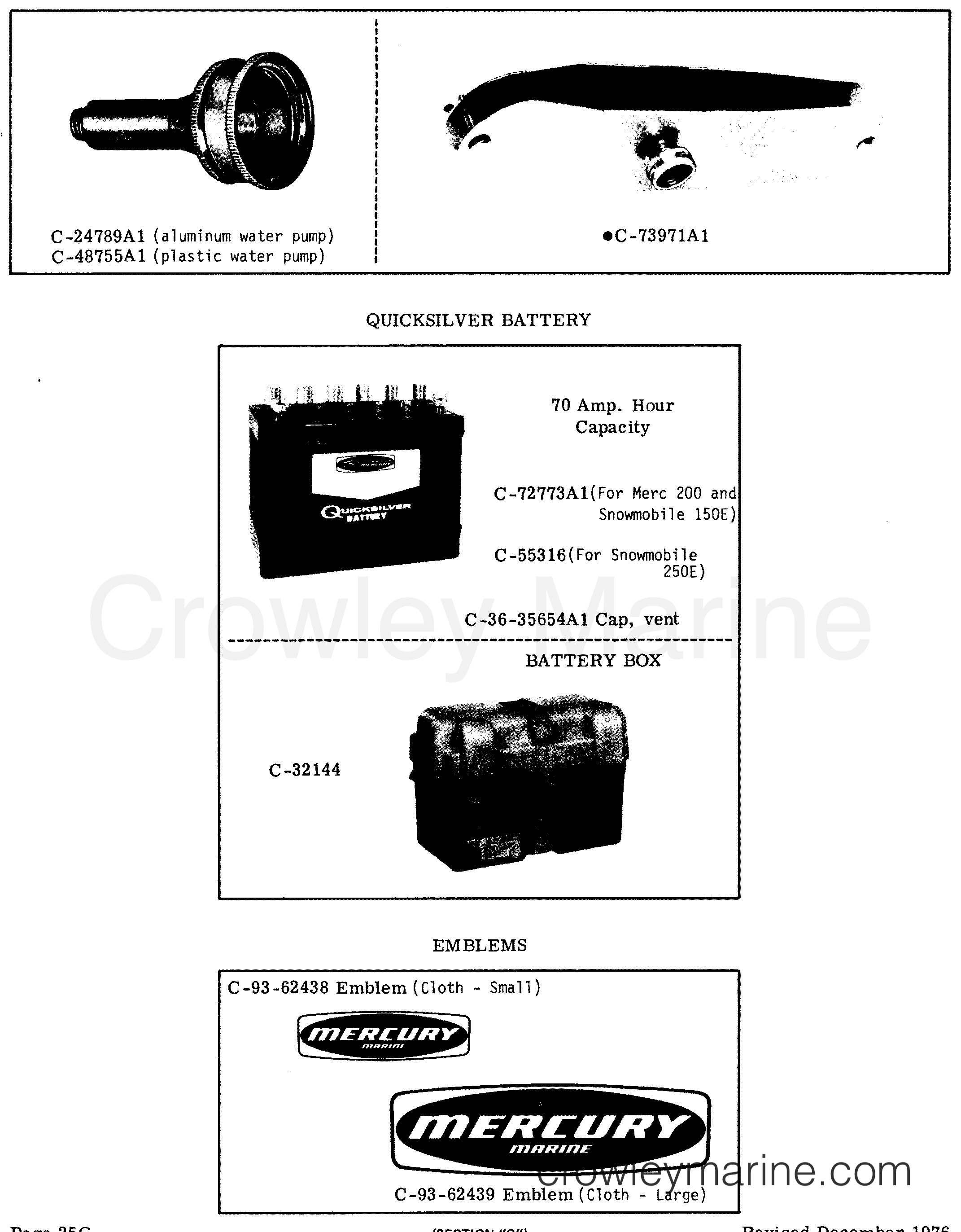 Various Years Rigging Trim / Tilt / Lift Systems and Components - OB MISC. (1985 AND BELOW) - FLUSHING ATTACHMENTS/BATTERY/EMBLEMS