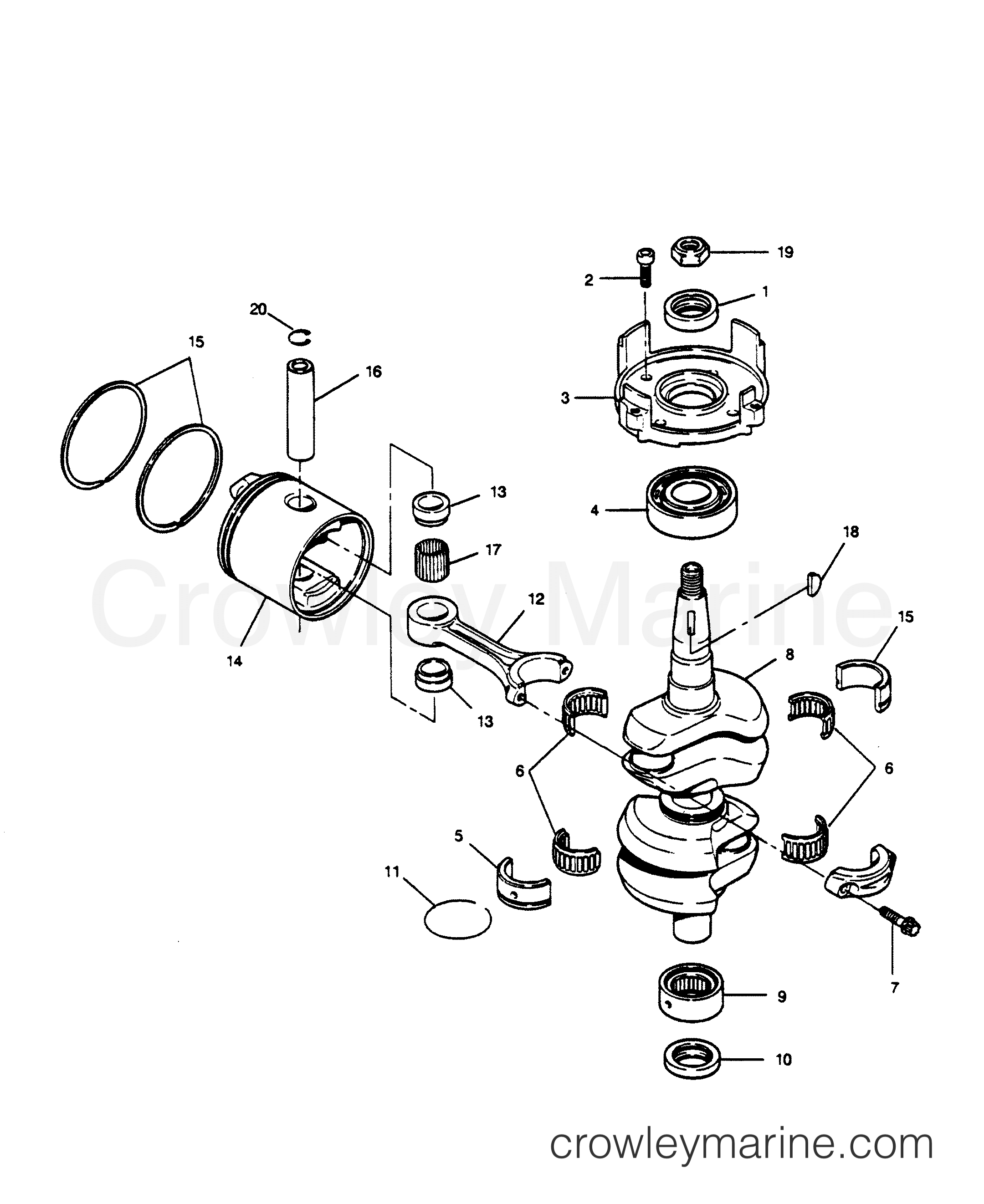 1990 Outboard 50 - 507A90C [Force] - CRANKSHAFT AND PISTON