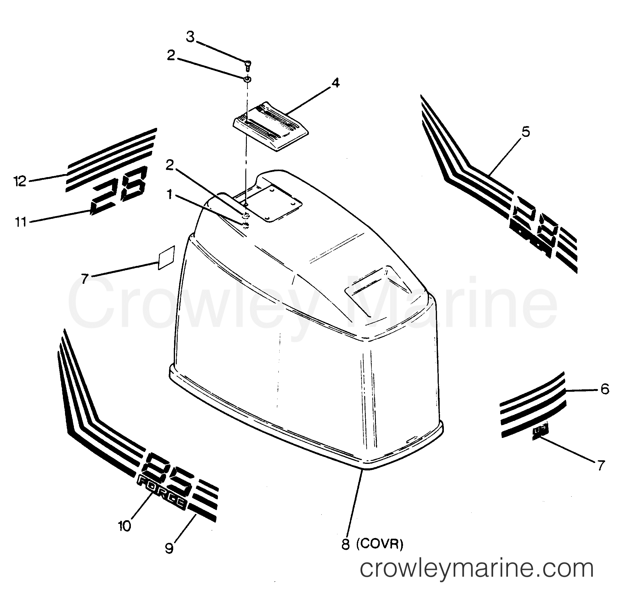 1988 Outboard 85 - H0856A88B - ENGINE COVER FORCE MODELS