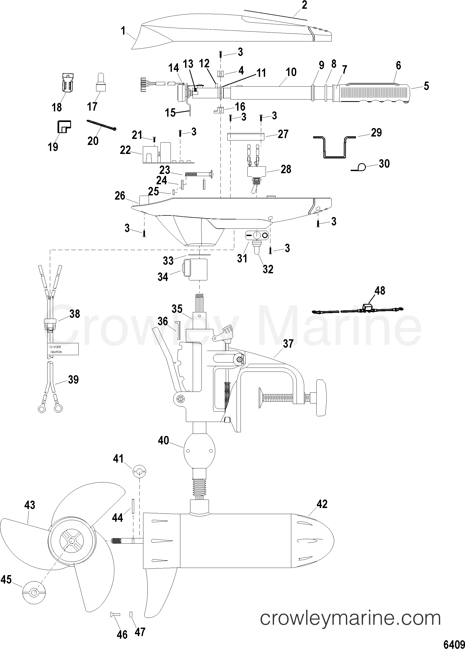 COMPLETE TROLLING MOTOR(MODEL SW109HTD / SW109HTV) (36 VOLT) 2003 Electric Trolling Motor