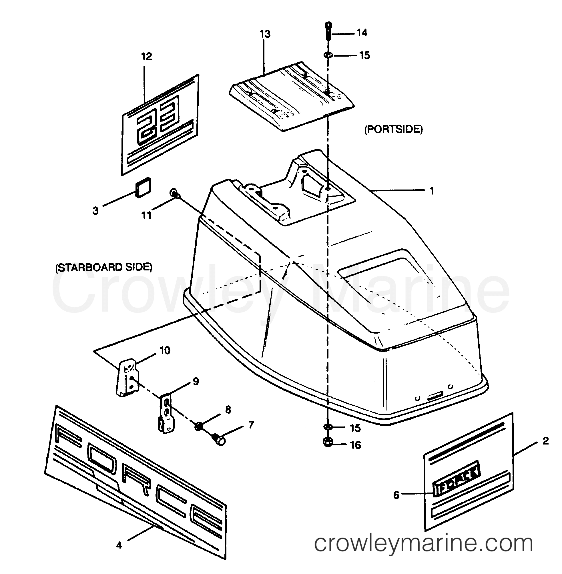 1990 Outboard 35 - 357X90C [Force] - ENGINE COVER FORCE MODELS
