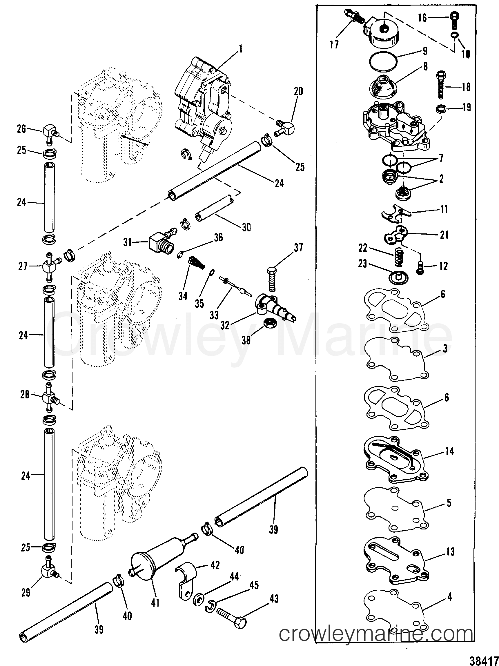 FUEL PUMP AND FUEL LINES(OLD STYLE FUEL PUMP) 1986 Mercury Outboard