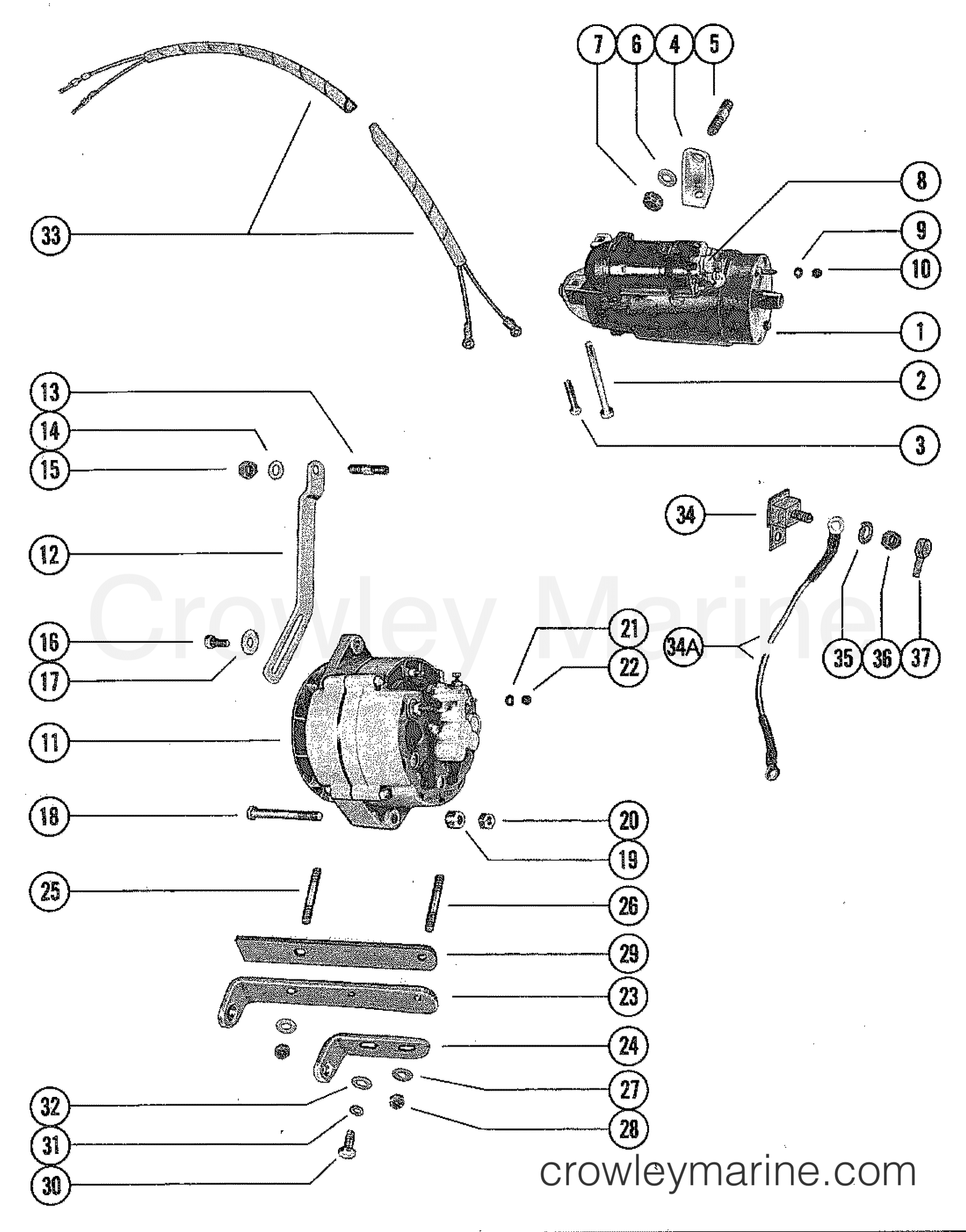 STARTER MOTOR AND ALTERNATOR 1975 Stern Drive 165 2165205 Crowley