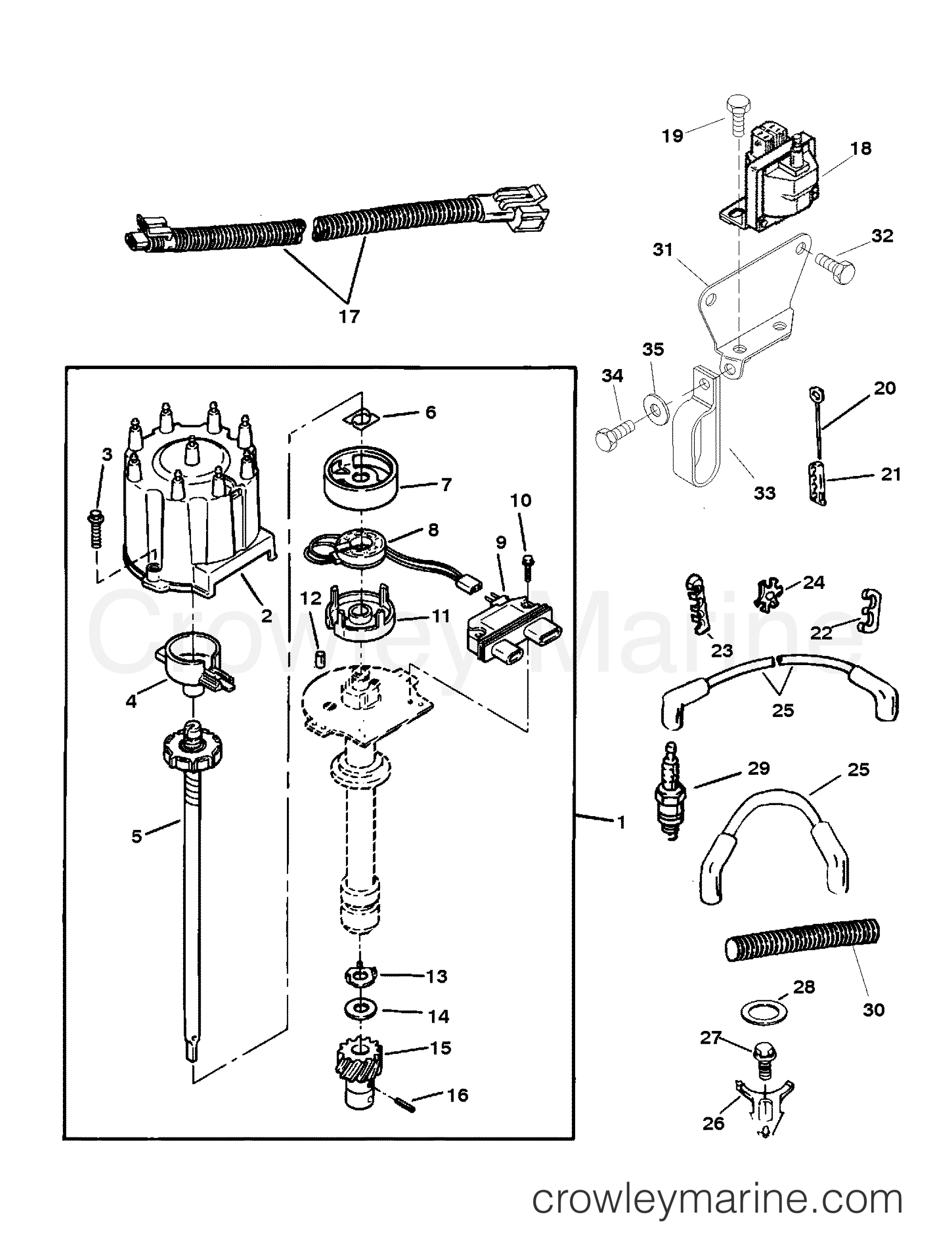 1996 Inboard Engine 350 MAG [BLK SCORP] - 357ME11JS - DISTRIBUTOR AND IGNITION COMPONENTS