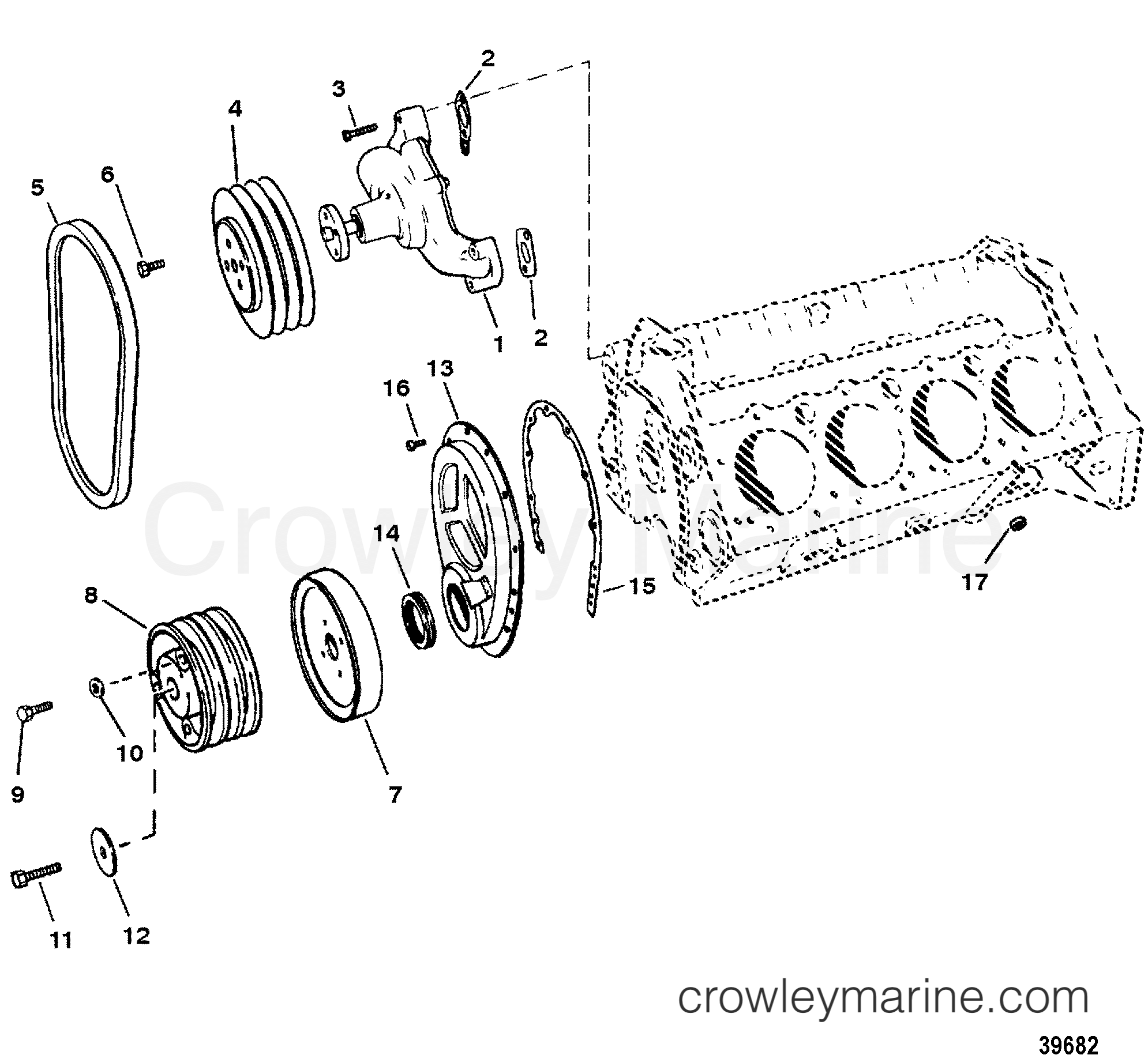 WATER PUMP AND FRONT COVER 1993 Stern Drive 502EFI [BRAVO] 4502111FE Crowley Marine