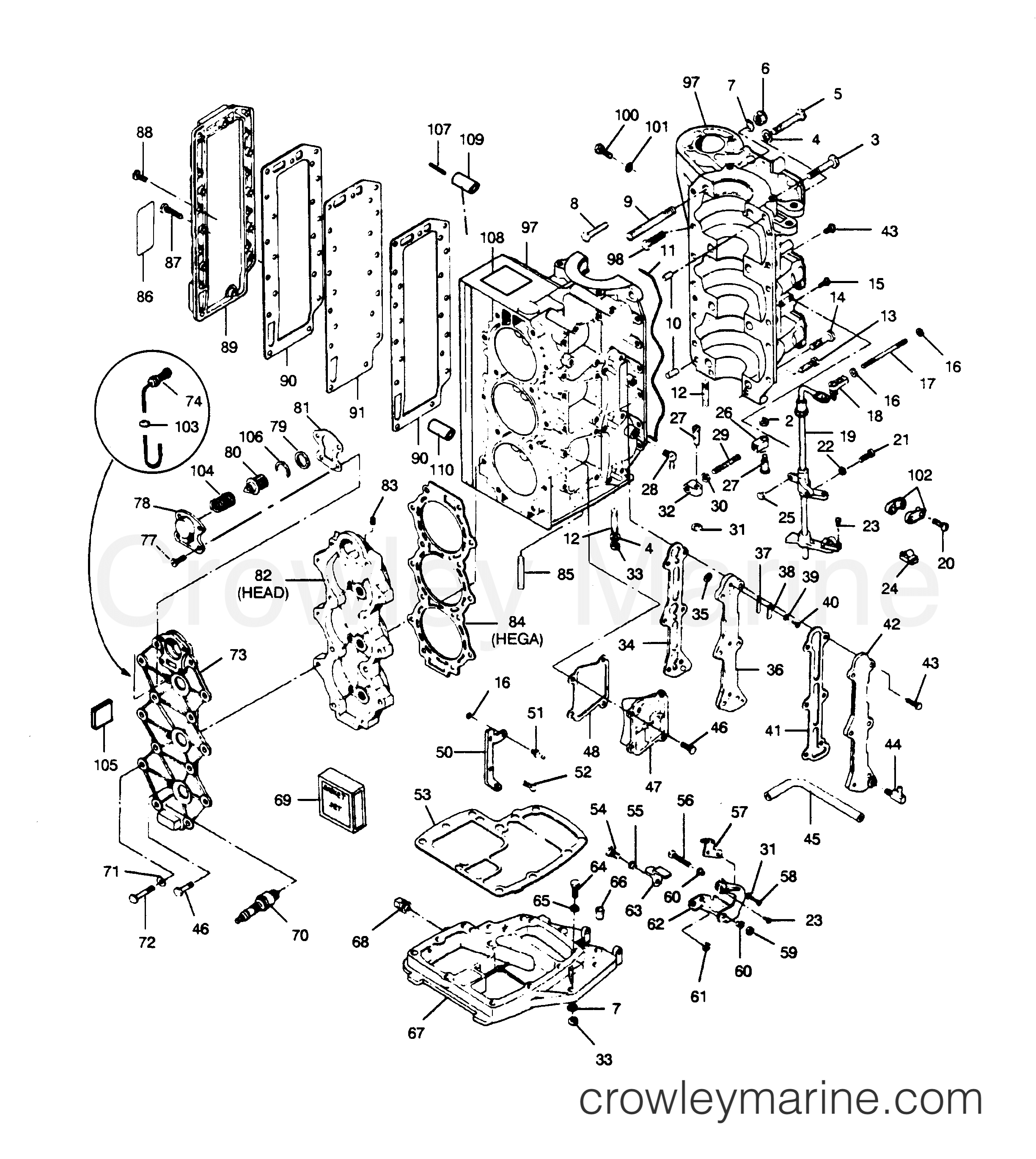 1990 Outboard 90 - 906A90B [Force] - POWER HEAD