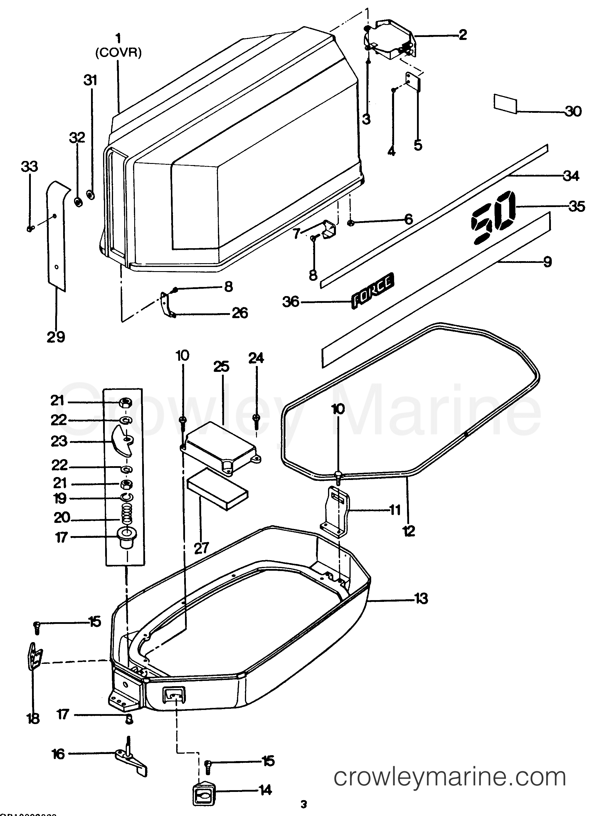 1987 Outboard 50 - 507F7B [Force] - ENGINE COVER AND SUPPORT PLATE
