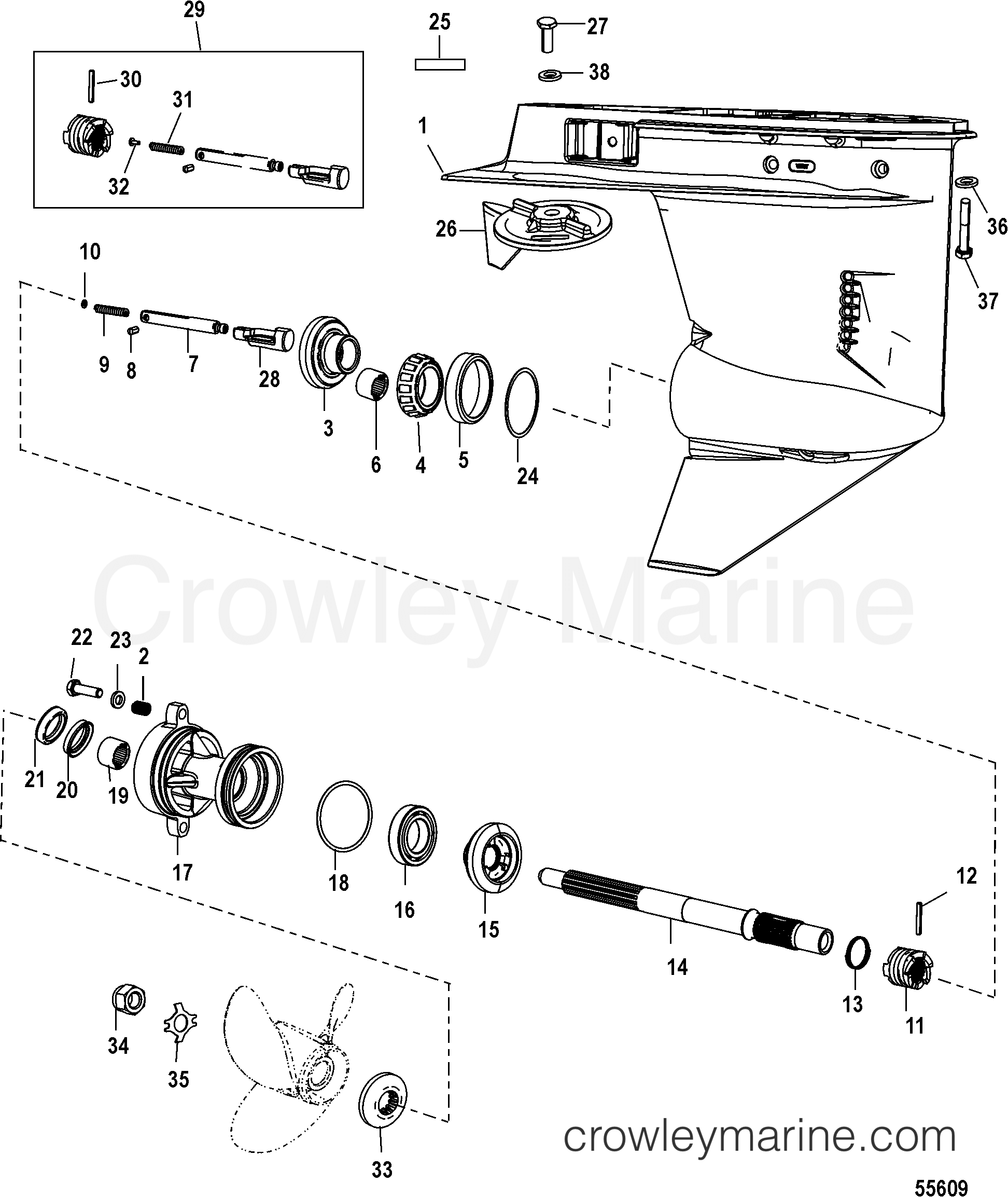 GEAR HOUSING, PROPELLER SHAFT 1.831 GEAR RATIO 2012 Outboard 60EFI [ELPT] 1A60413BZ