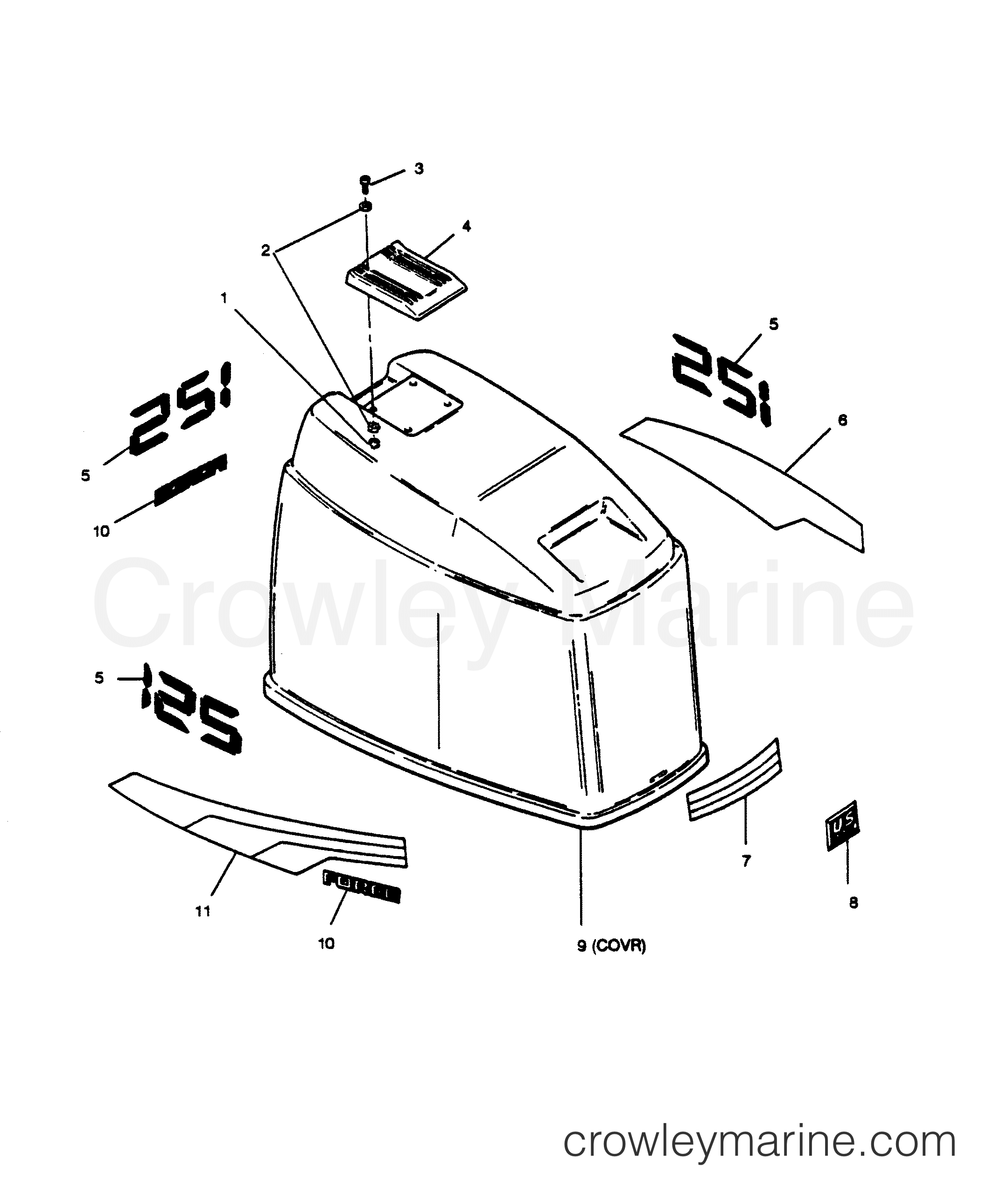 1989 Outboard 125 - 1258D9B [Force] - ENGINE COVER MAXUM MODELS