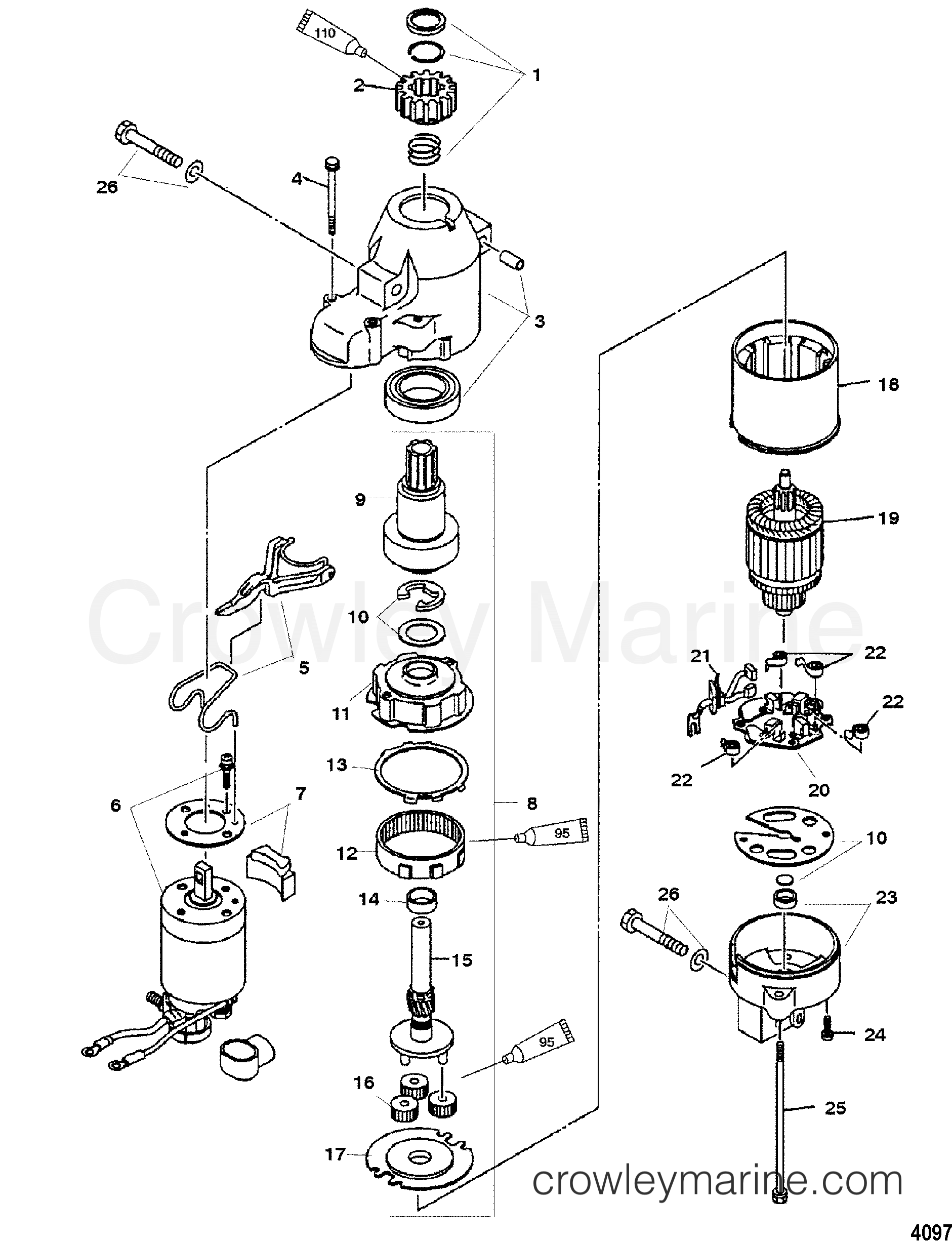 STARTER MOTOR 2000 Outboard 75 [ELHPT 4] 7F75411JD Crowley Marine