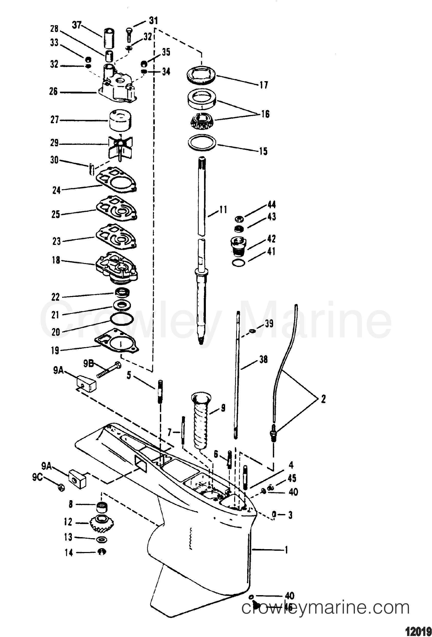 GEAR HOUSING, DRIVESHAFT COUNTER ROTATION 1992 Outboard 175MG [L