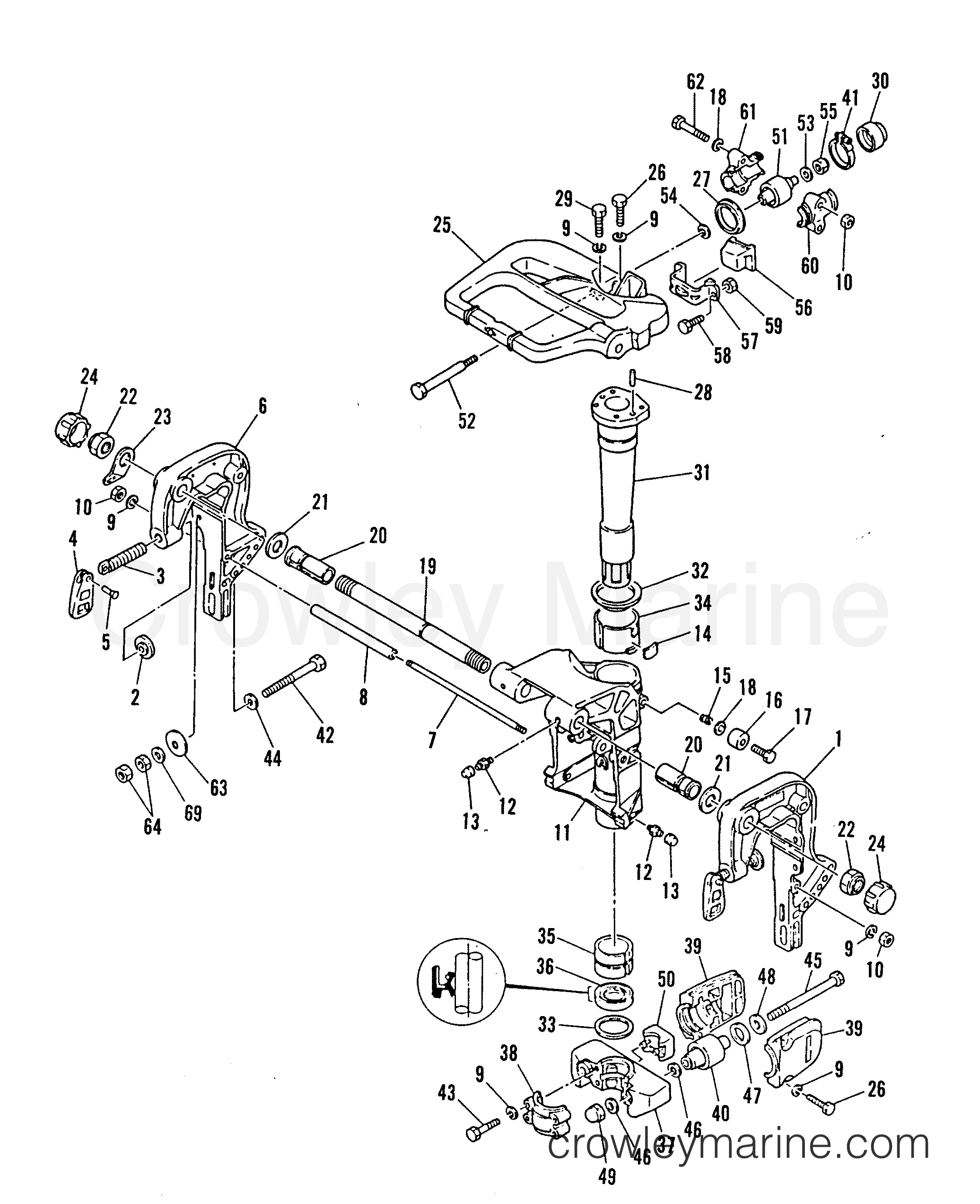 CLAMP AND SWIVEL BRACKET, REVERSE LOCK AND MOUNTING SYSTEM 1986