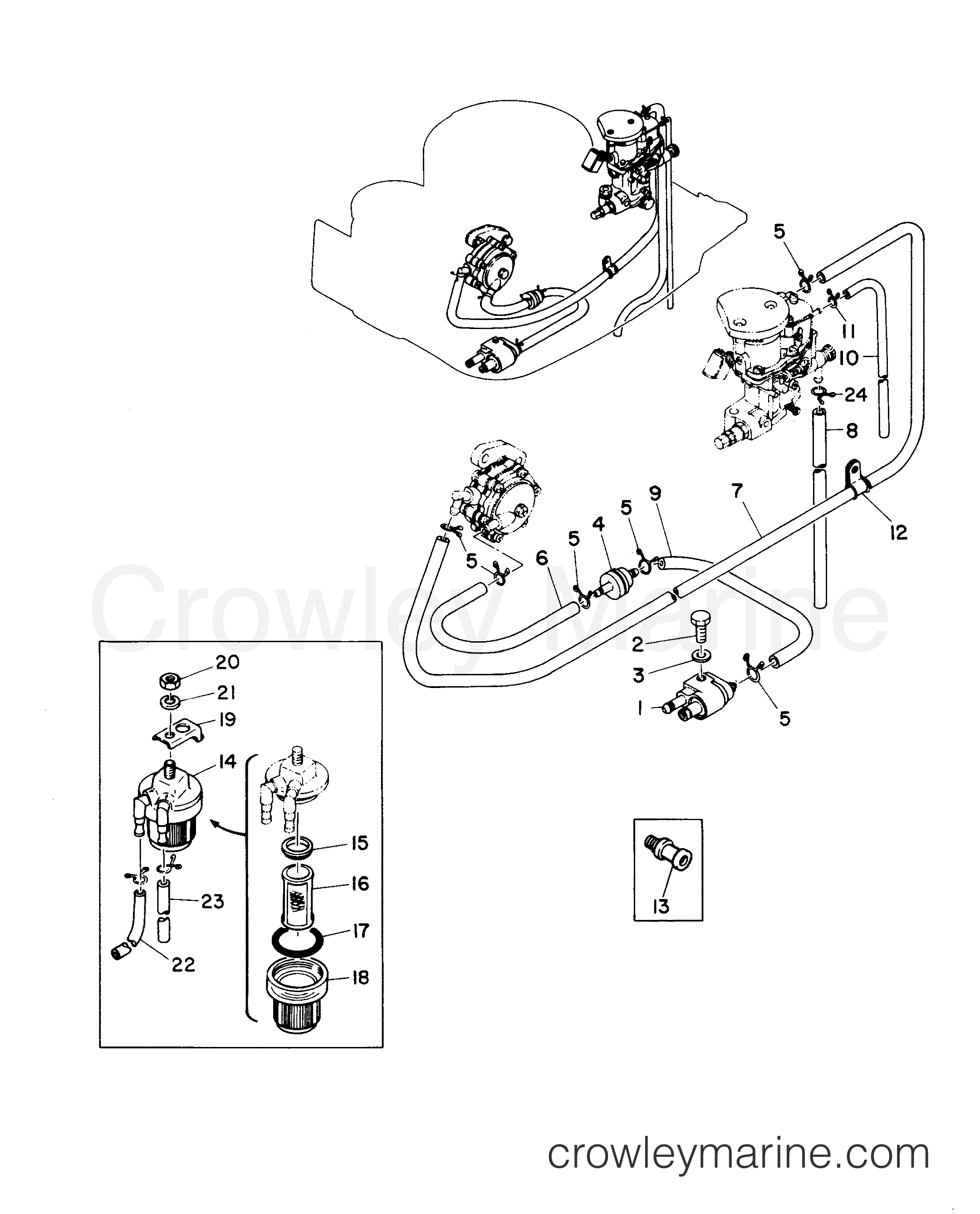 Serial Range Mariner Outboard 8A - 682-250101 THRU 250515 (E) - FUEL LINES AND FILTER section