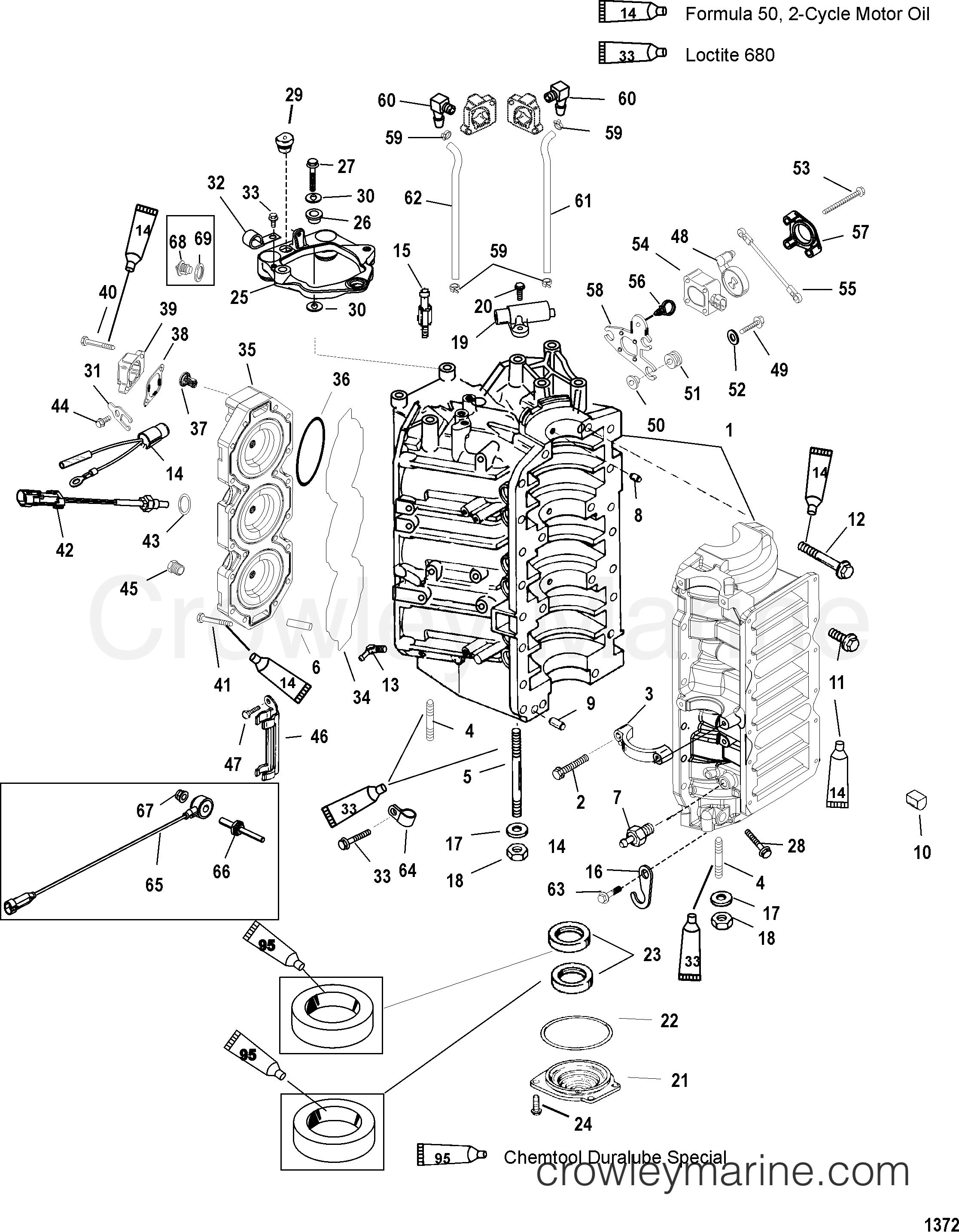 2003 Outboard 225 [XL EFI] - 722542AMF - CYLINDER BLOCK AND END CAP