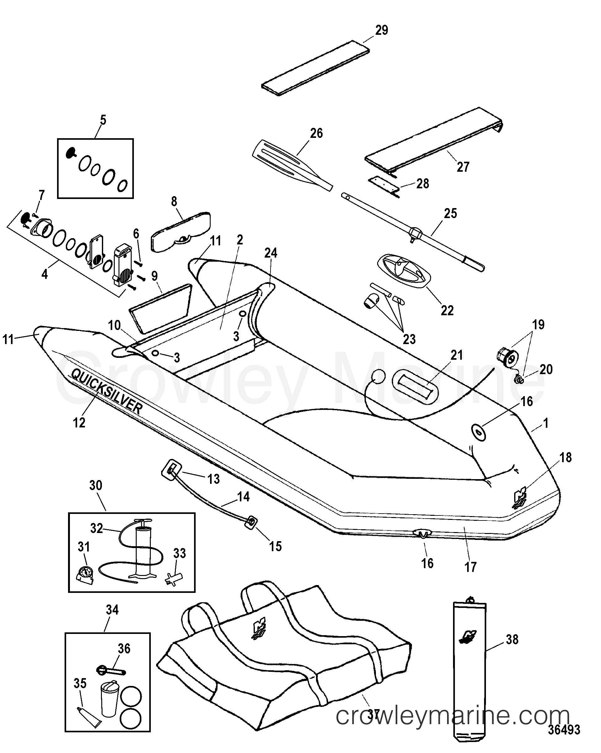 Serial Range Inflatable Boat Quicksilver PVC Soft Bottom INTL 2009 - BE-BME11670D809 & Up [INT] - ROLL UP MODELS(LIGHT GRAY)