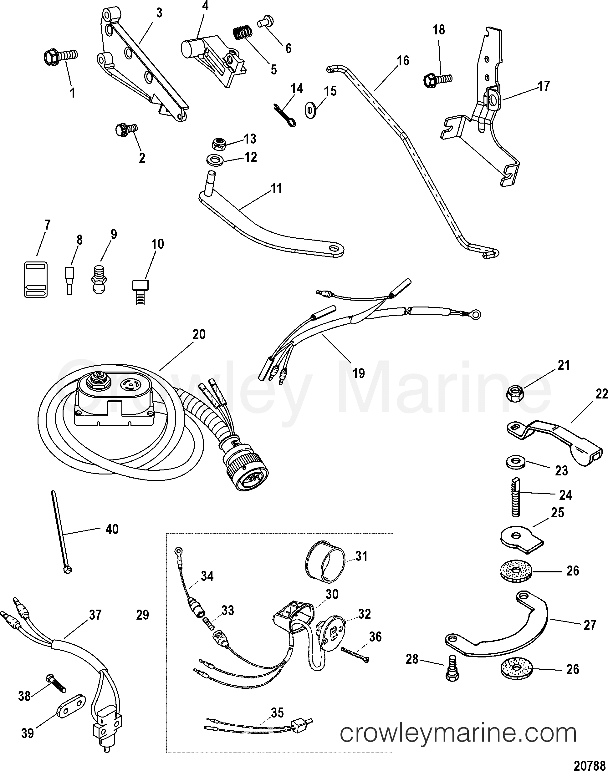 TILLER HANDLE KIT COMPONENTS(880095A03 /A04) Various Years Rigging