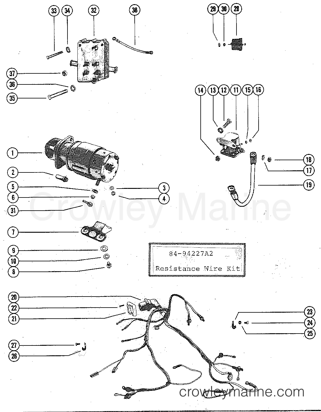 STARTER ASSEMBLY, WIRING HARNESS AND VOLTAGE REGULATOR - 1982