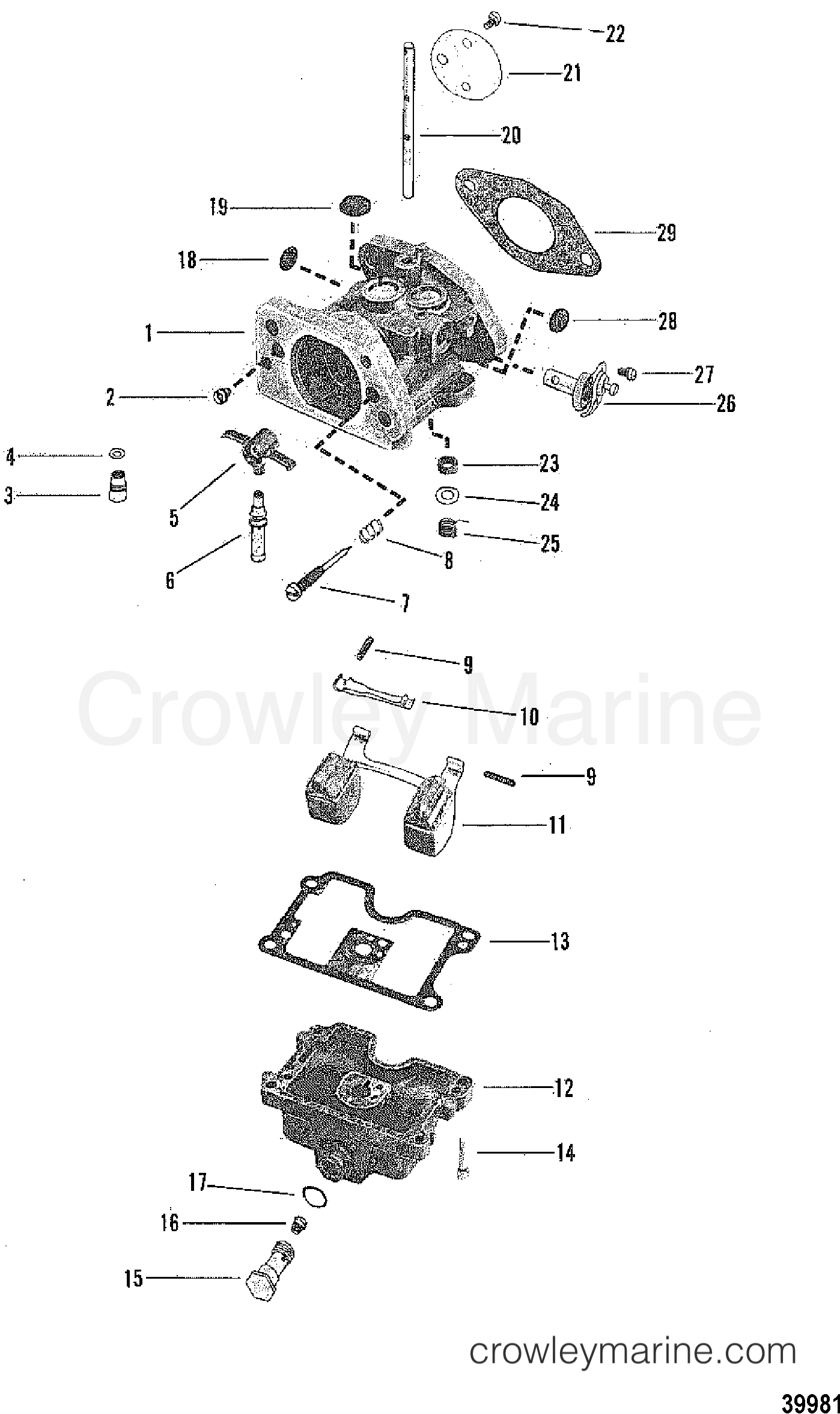 CARBURETOR ASSEMBLY 1980 Outboard 70 [ELPT] 1070620 Crowley Marine