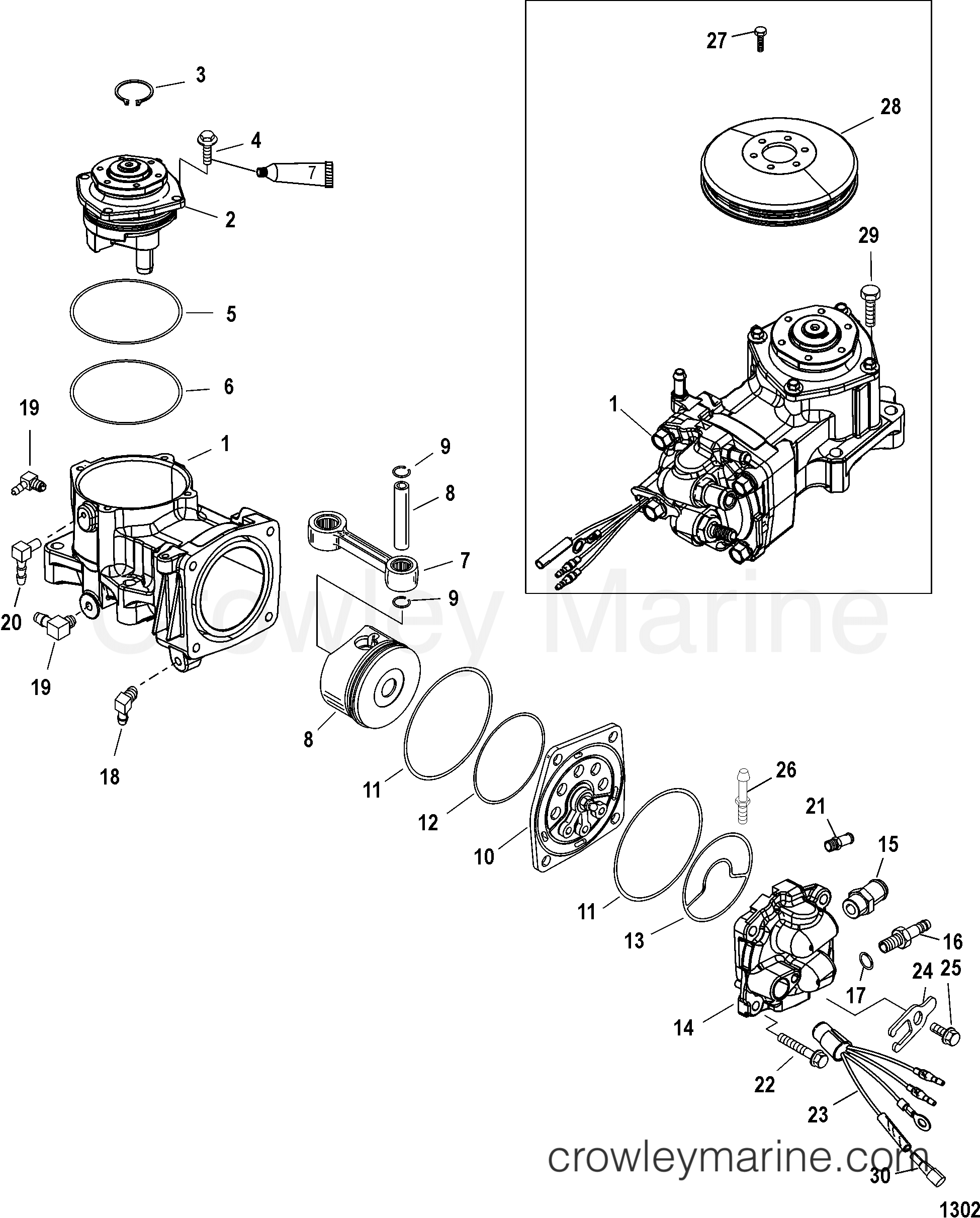 2000 Outboard 225DFI [XXL DIG] - 1225D930D - AIR COMPRESSOR COMPONENTS