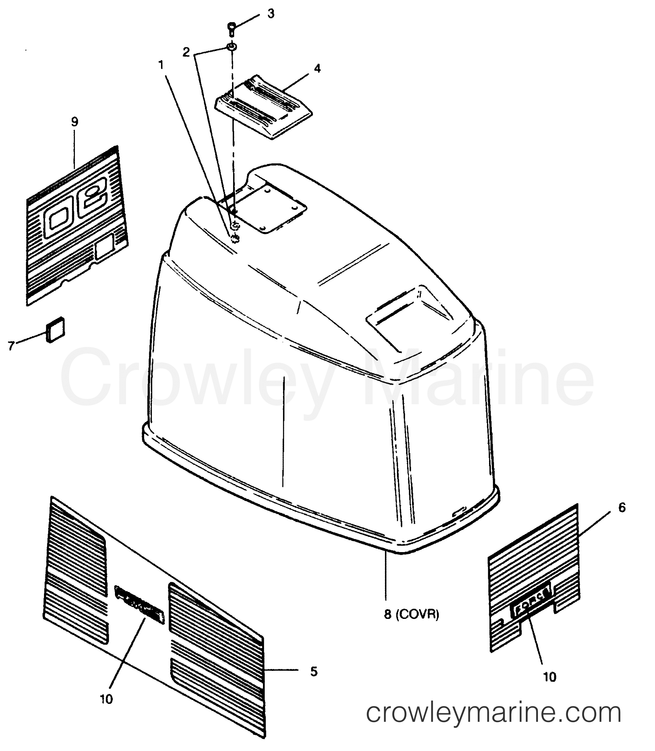 1991 Outboard 90 - 906F91A [Force] - ENGINE COVER MAXUM MODELS