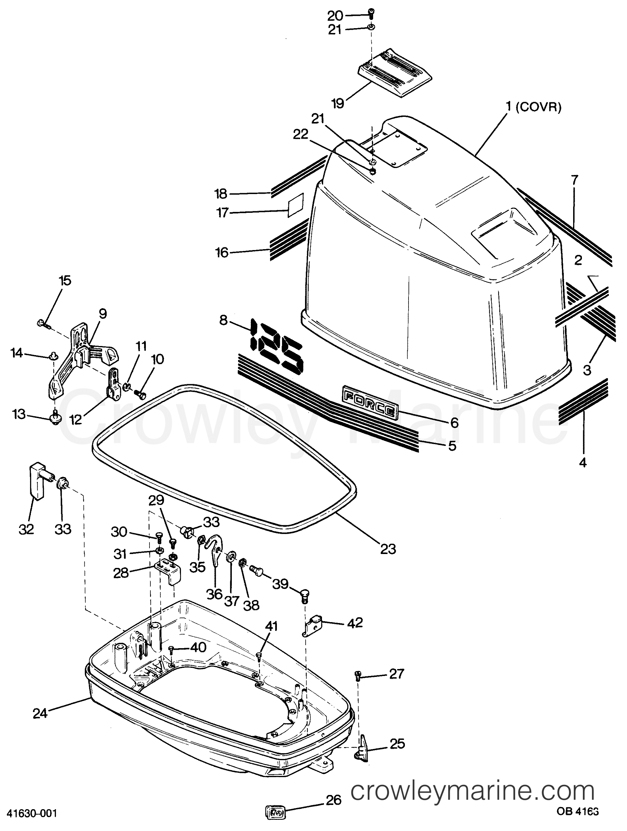 1987 Outboard 125 - 1258F7B [Force] - ENGINE COVER AND SUPPORT PLATE