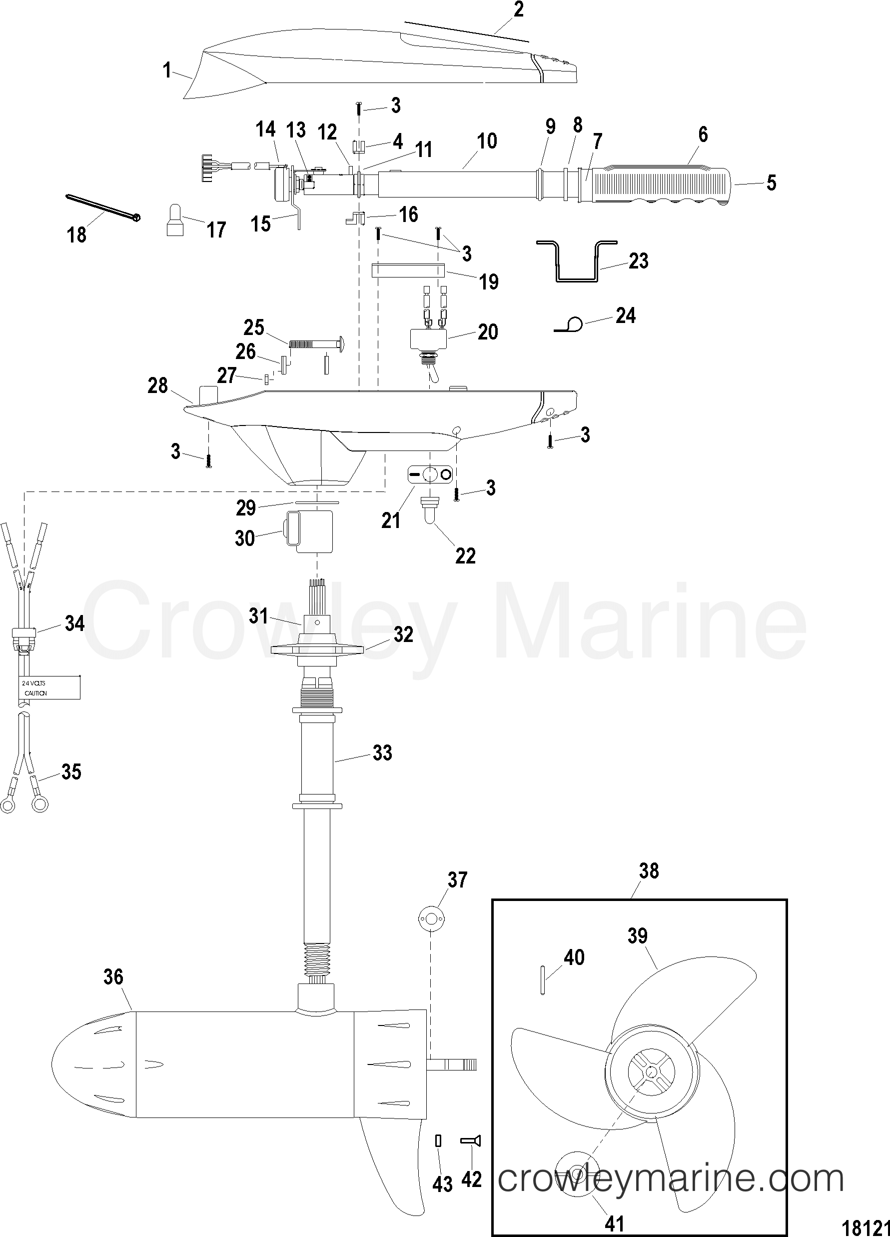 COMPLETE TROLLING MOTOR(MODEL FW70HBD BASS) (24 VOLT) 2003 Electric