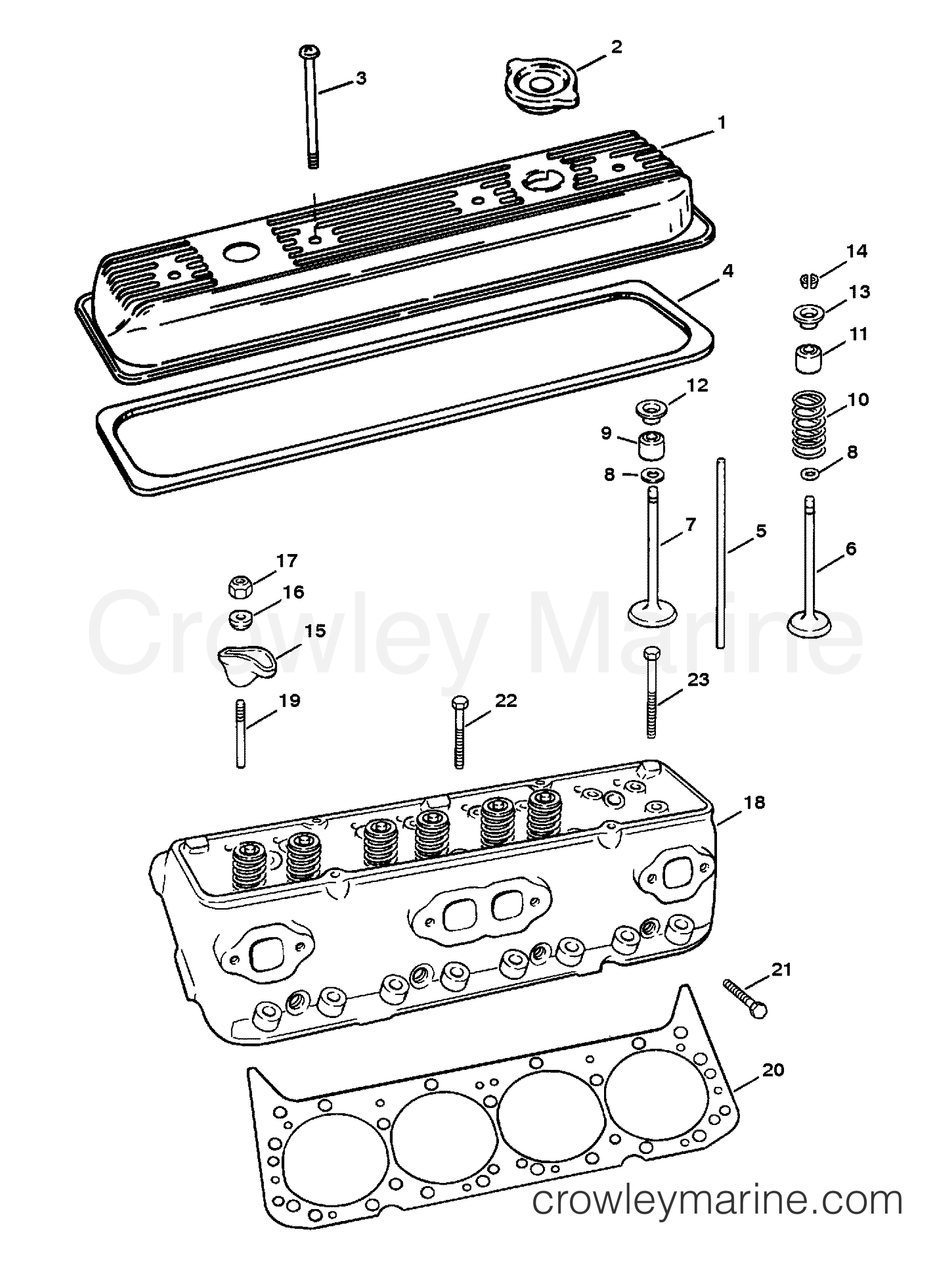 Inboard Rocker CYLINDER HEAD AND ROCKER COVER - 1996 Inboard Engine 5.7L [CARB ...