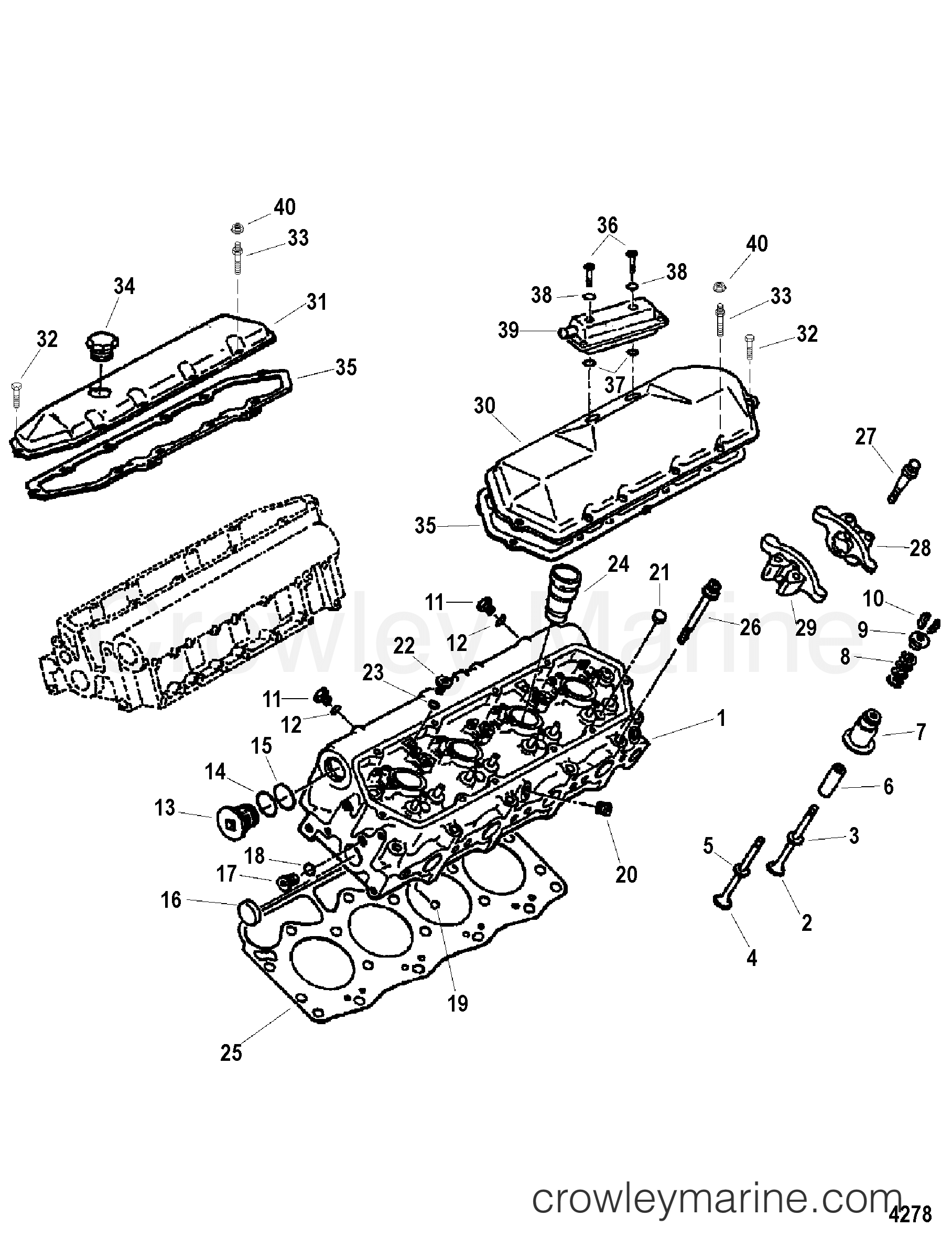 CYLINDER HEAD AND ROCKER COVERS - 1998 Stern Drive 7.3L [ES 300