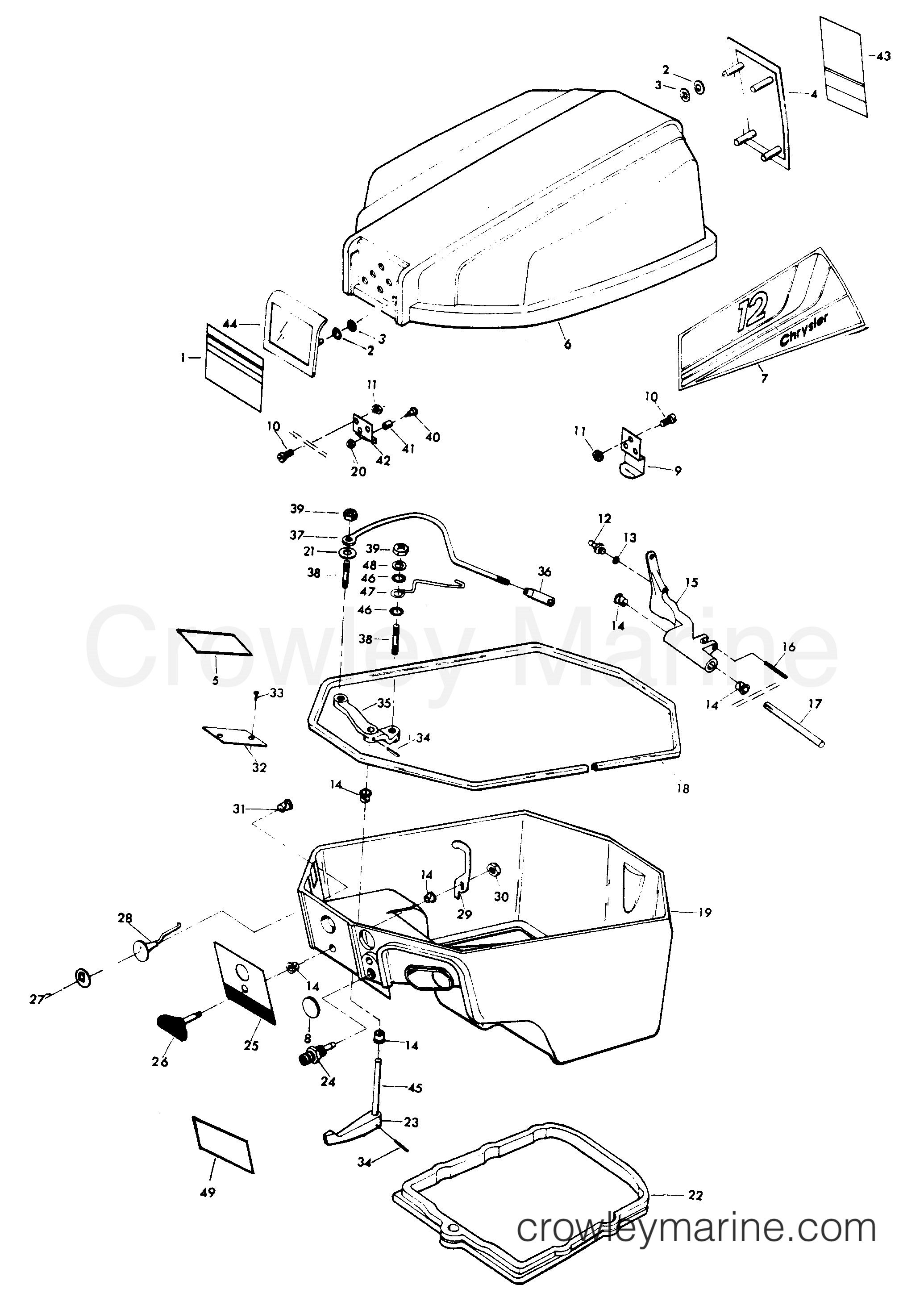 1979 Outboard 12 - H0123B79E - ENGINE COVER AND SUPPORT PLATE (MANUAL START MODELS)