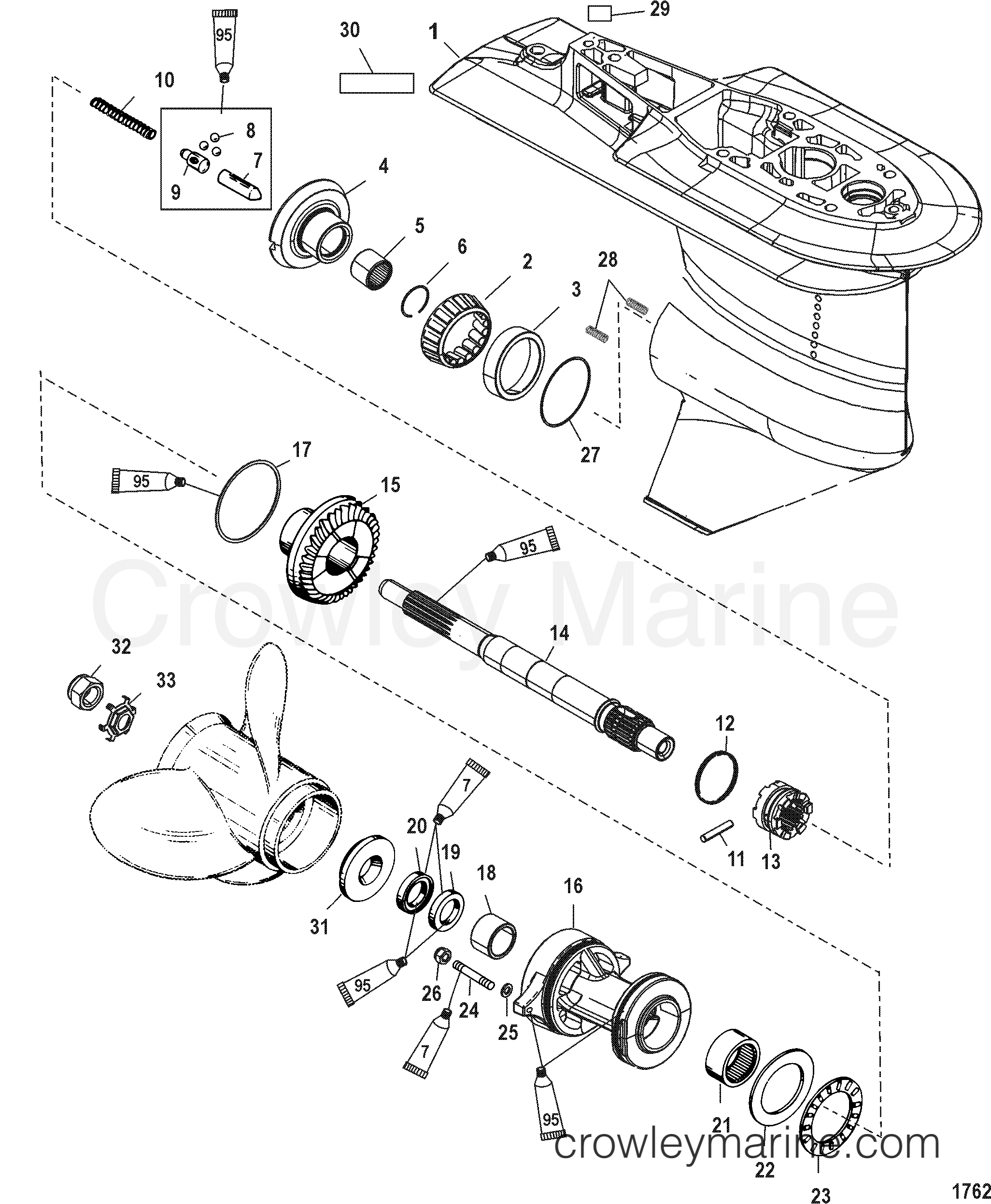 GEAR HOUSING, PROPELLER SHAFT 2.331 GEAR RATIO 2005 Outboard 60 [ELPTO] 1060412DD Crowley