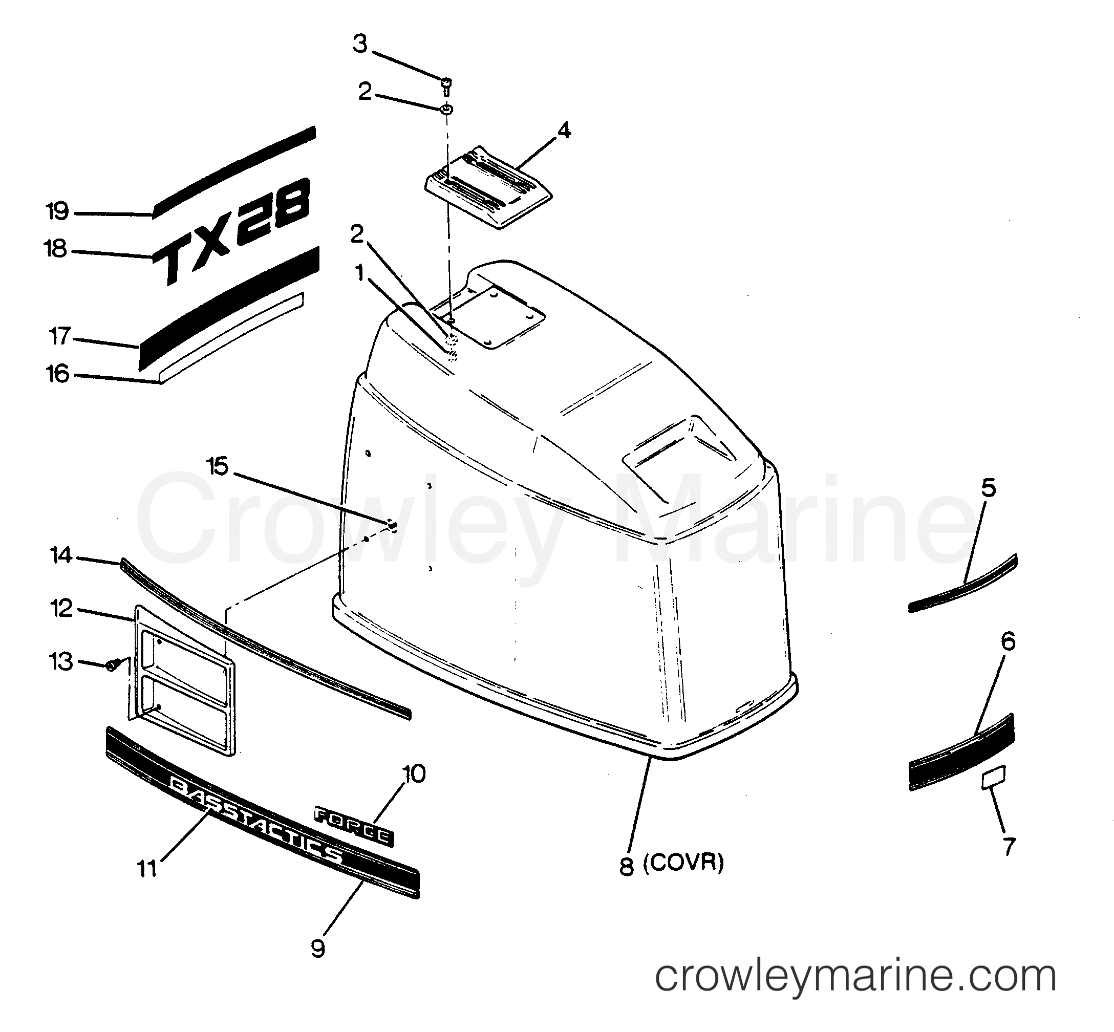 1988 Outboard 85 - 856X8B [Force] - ENGINE COVER CAJUN MODELS