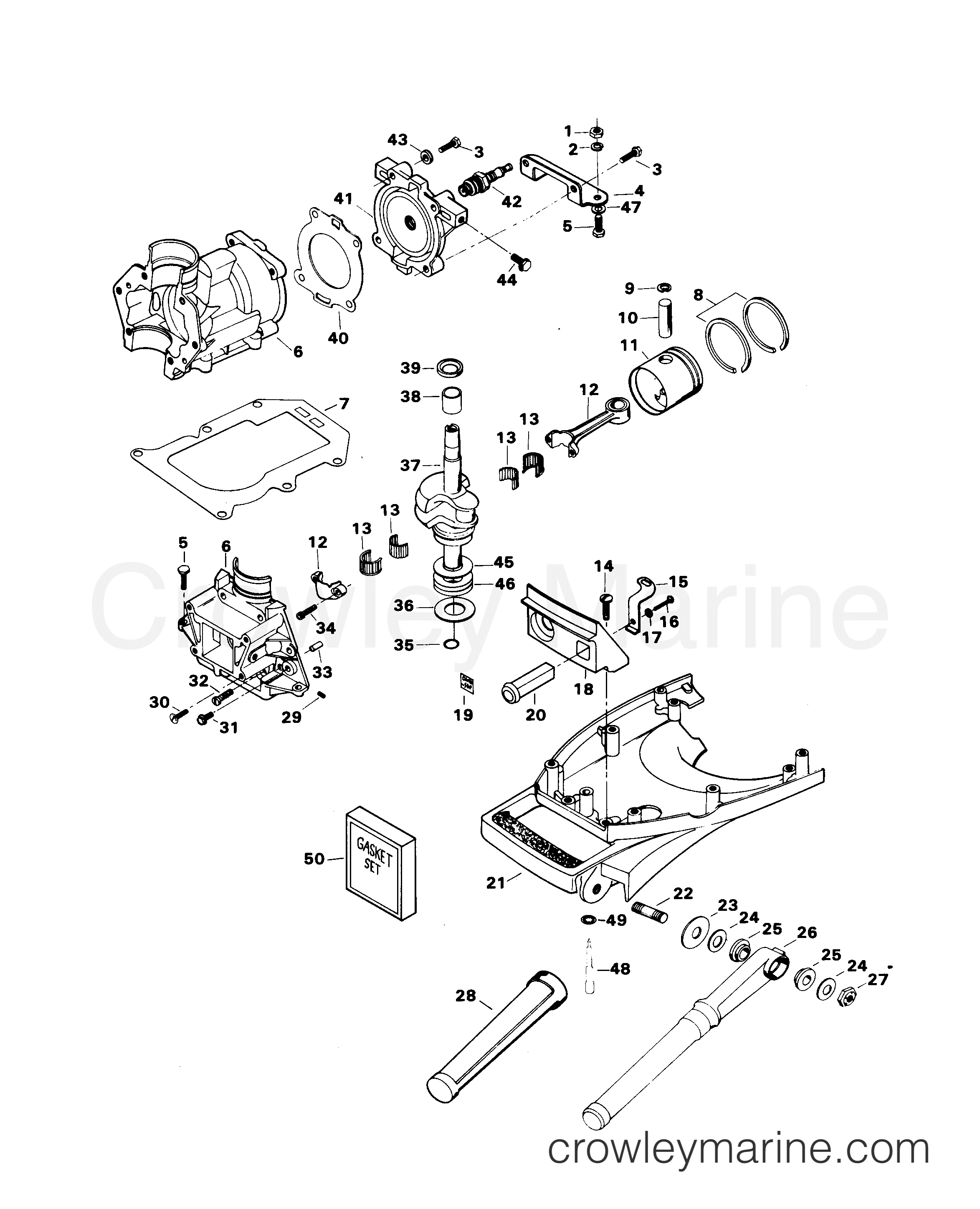 1982 Outboard 4 - H0042082D - POWER HEAD & SUPPORT PLATE