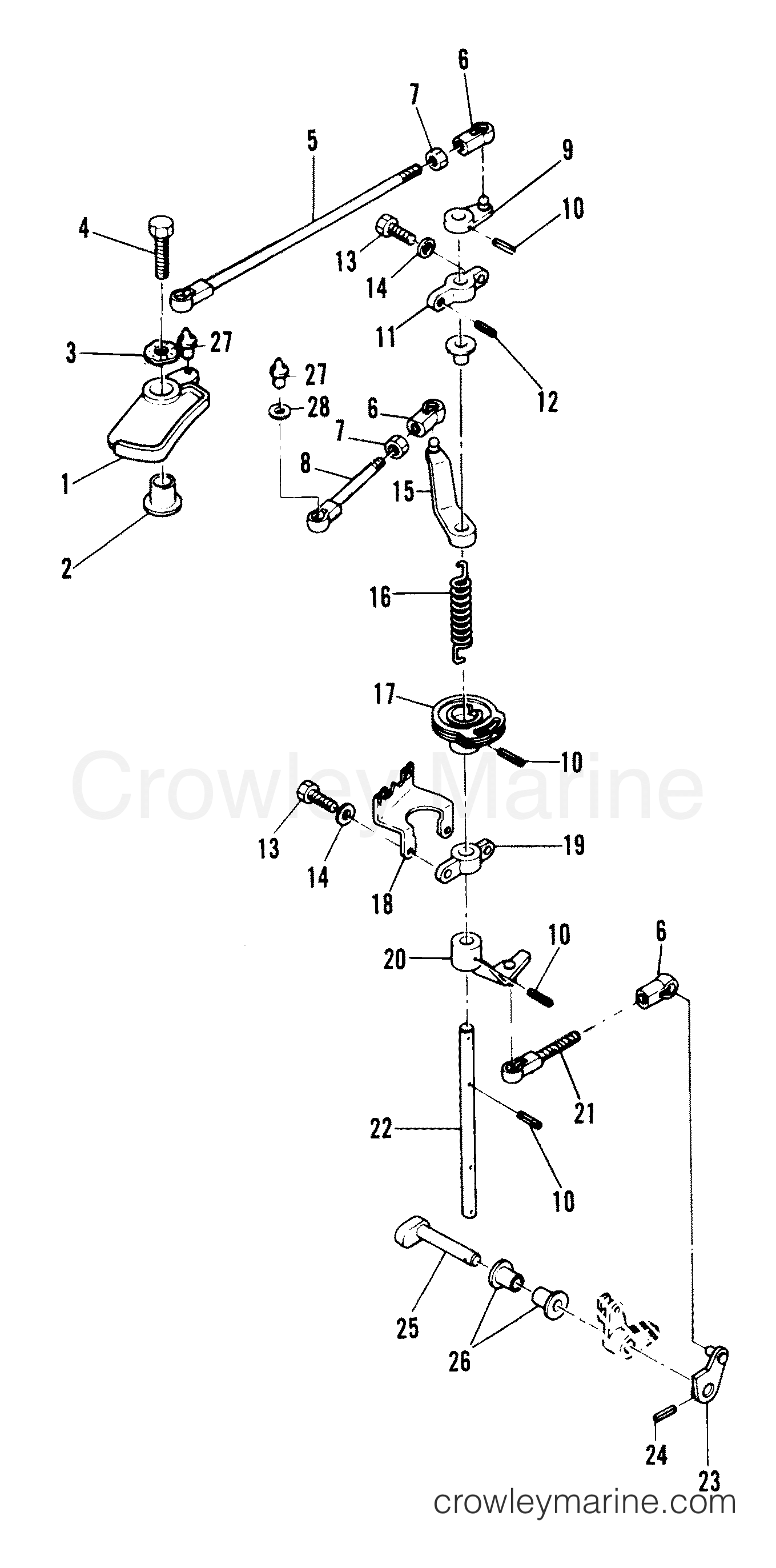 Serial Range Outboard 40A (ABOVE PROP. EXHAUST) - 676-A10121 THRU 100415      (E) - THROTTLE CONTROL
