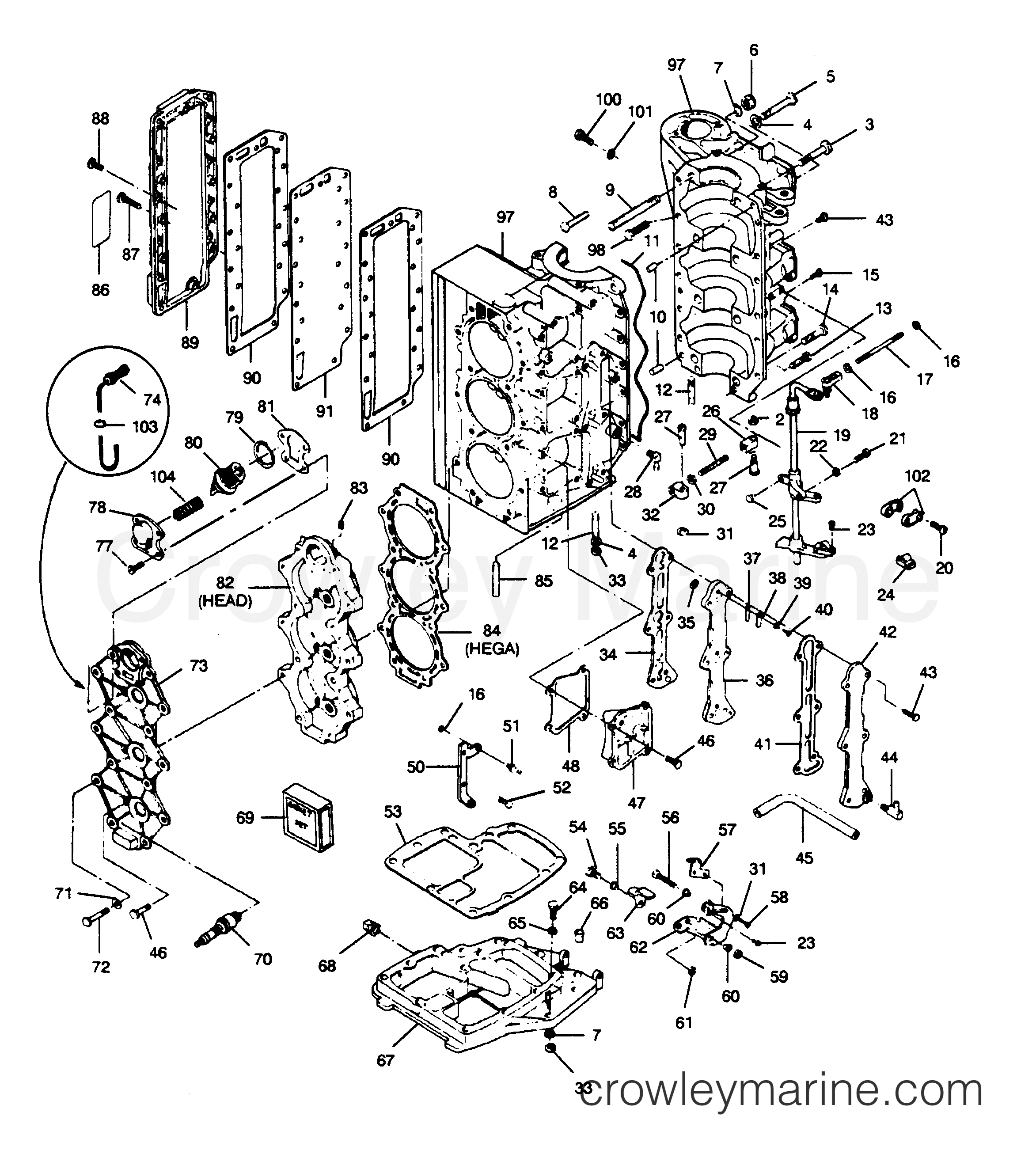 1989 Outboard 85 - H0856F89E [E] - POWER HEAD