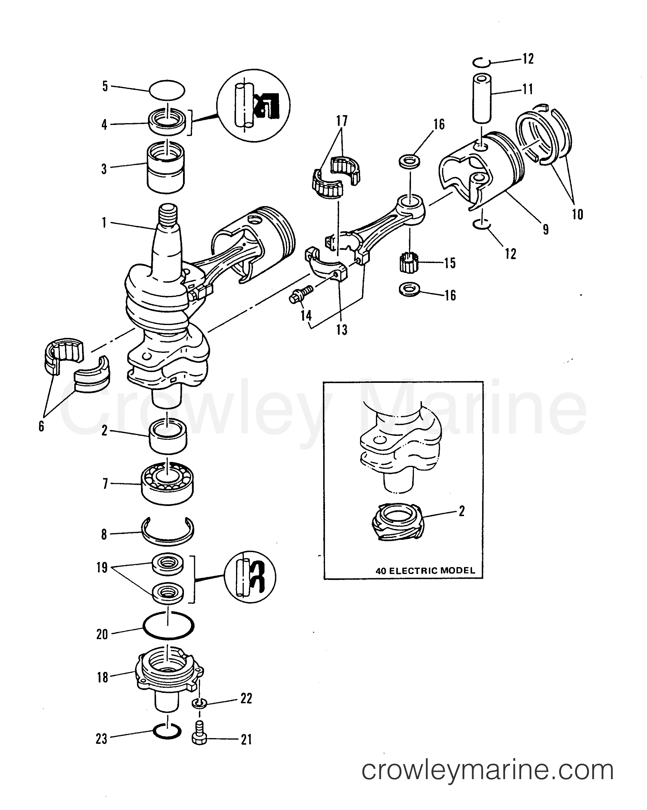 1986 Outboard 40 [ELO] - 7040716 - CRANKSHAFT AND PISTON