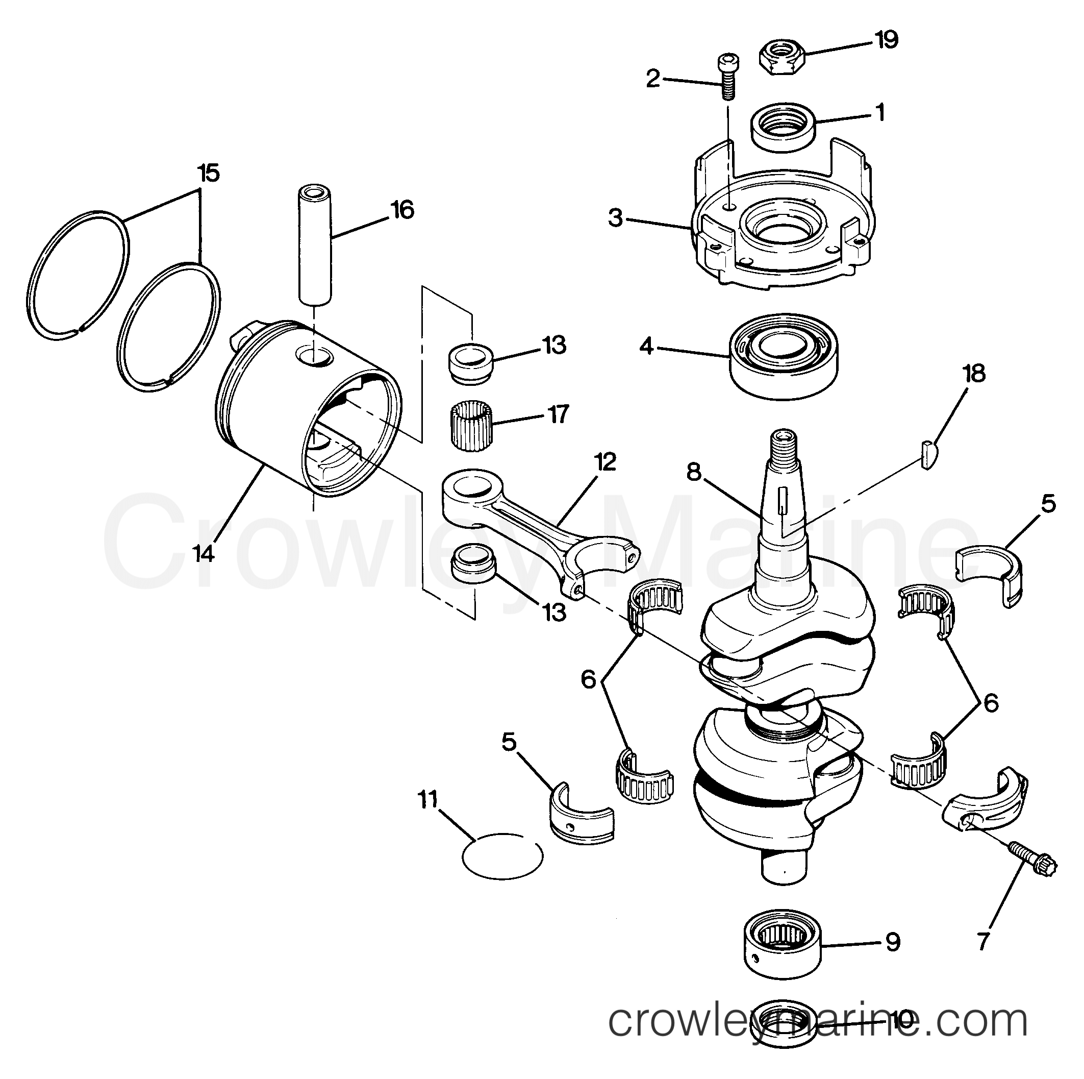 1987 Outboard 50 - 507F7C [Force] - CRANKSHAFT & PISTON