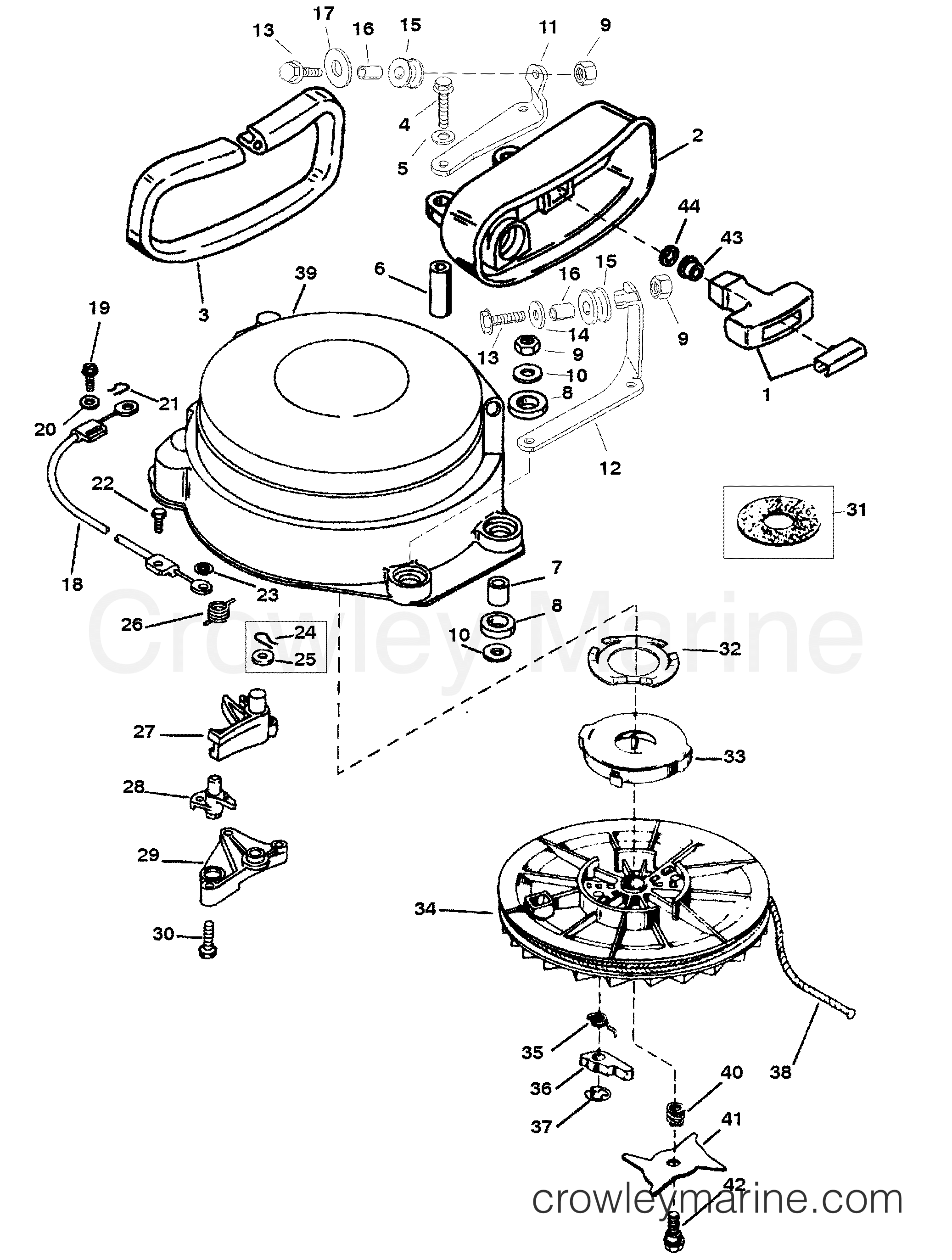 1998 Mercury Outboard 90 - 10904128N STARTER ASSEMBLY (MANUAL) section